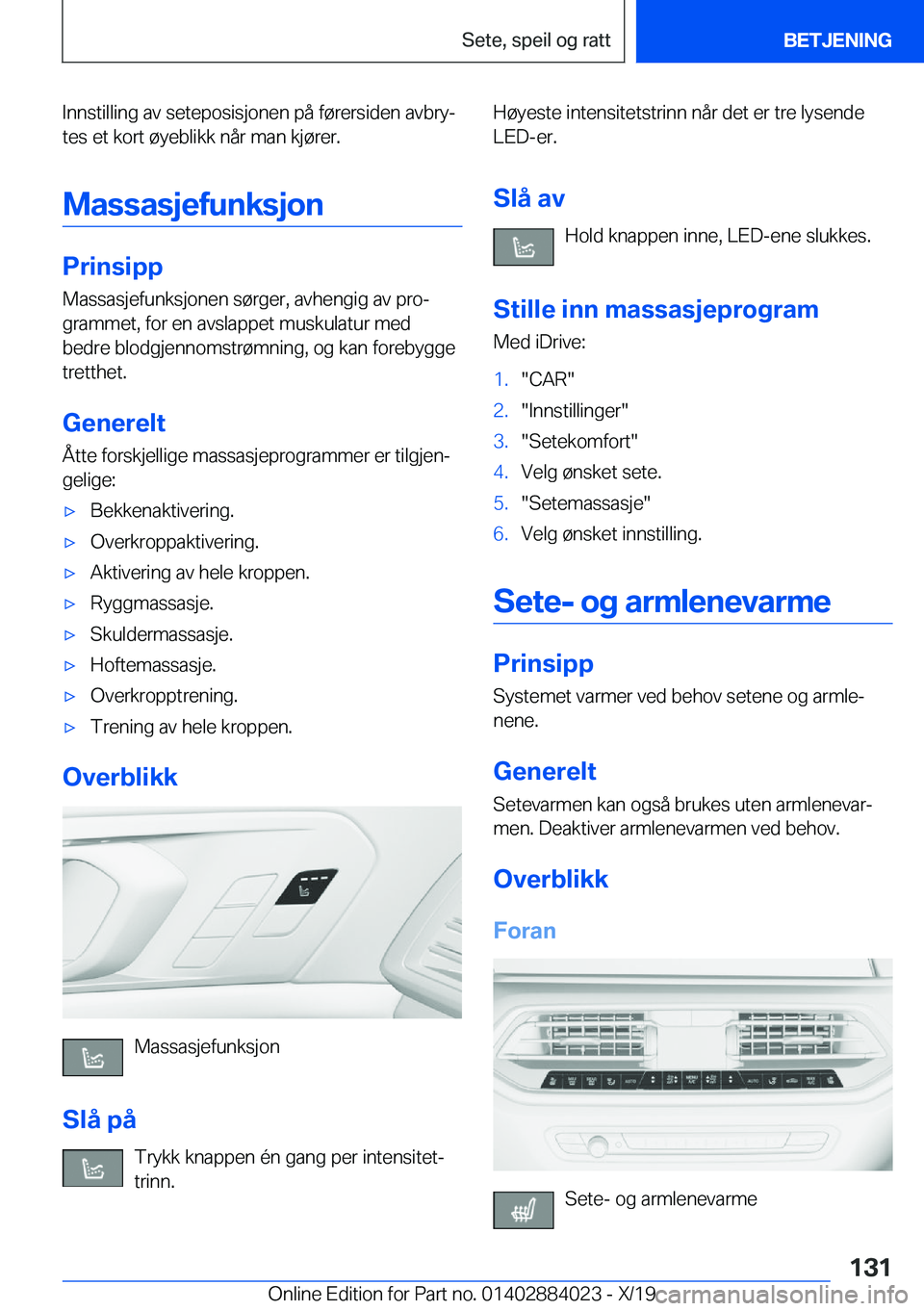 BMW X7 2020  InstruksjonsbØker (in Norwegian) �I�n�n�s�t�i�l�l�i�n�g��a�v��s�e�t�e�p�o�s�i�s�j�o�n�e�n��p�å��f�