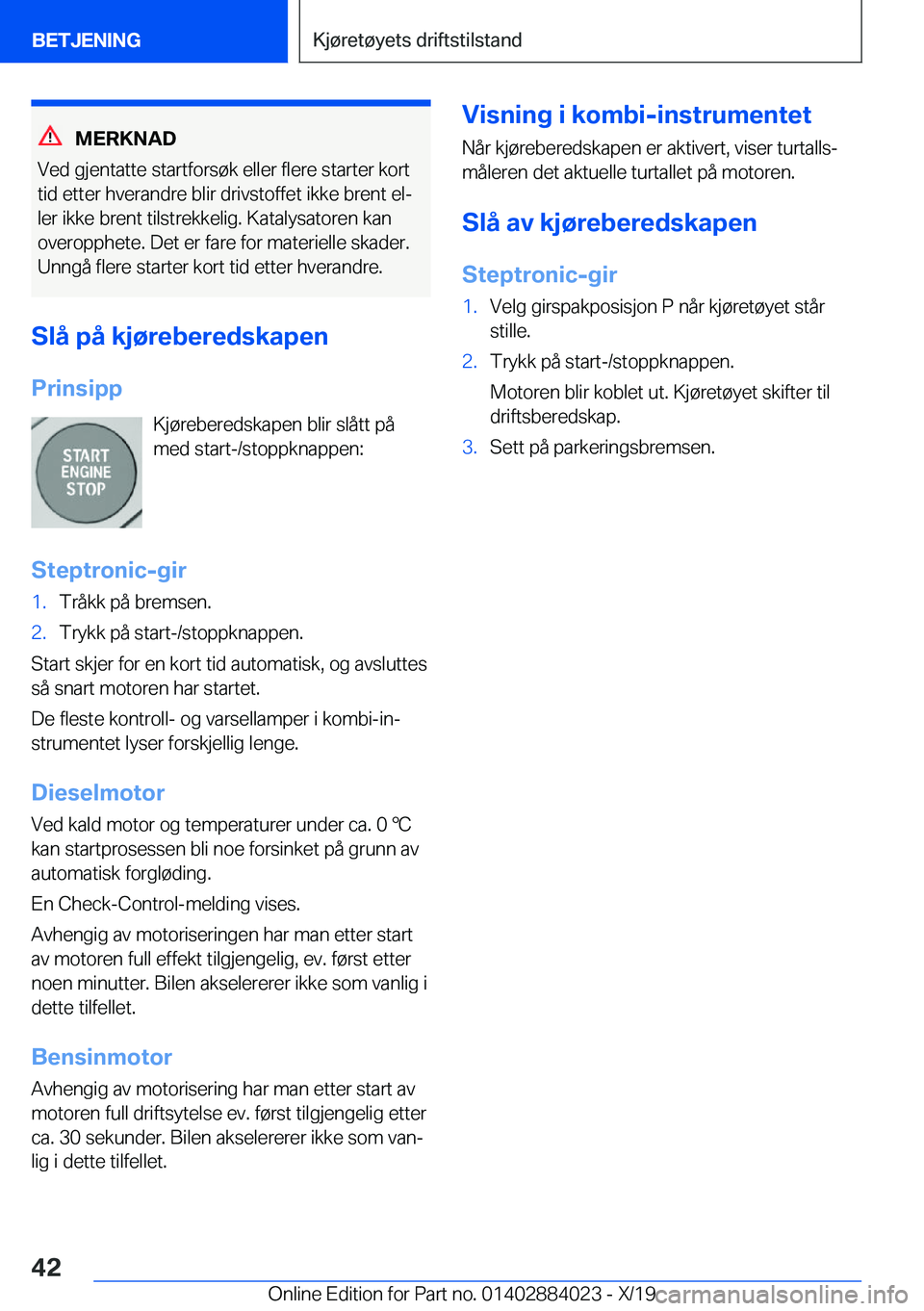 BMW X7 2020  InstruksjonsbØker (in Norwegian) �M�E�R�K�N�A�D
�V�e�d��g�j�e�n�t�a�t�t�e��s�t�a�r�t�f�o�r�s�