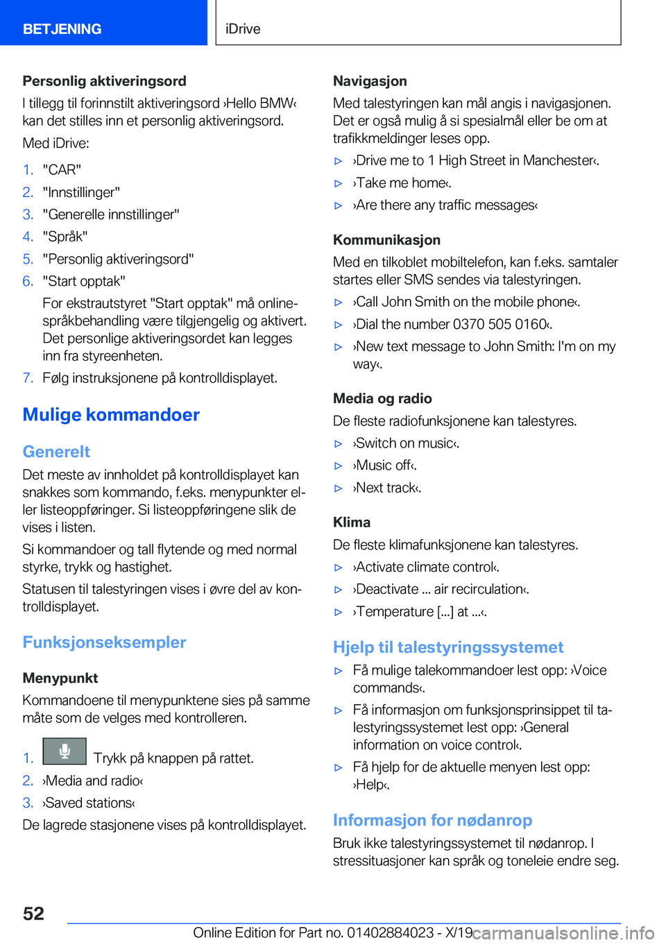 BMW X7 2020  InstruksjonsbØker (in Norwegian) �P�e�r�s�o�n�l�i�g��a�k�t�i�v�e�r�i�n�g�s�o�r�d
�I��t�i�l�l�e�g�g��t�i�l��f�o�r�i�n�n�s�t�i�l�t��a�k�t�i�v�e�r�i�n�g�s�o�r�d�
