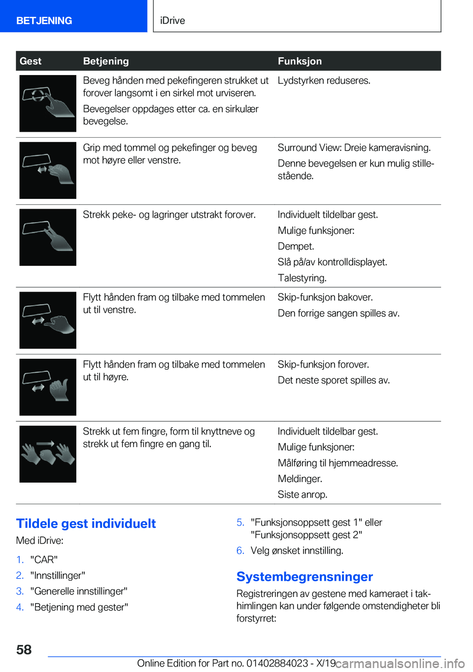 BMW X7 2020  InstruksjonsbØker (in Norwegian) �G�e�s�t�B�e�t�j�e�n�i�n�g�F�u�n�k�s�j�o�n�B�e�v�e�g��h�å�n�d�e�n��m�e�d��p�e�k�e�f�i�n�g�e�r�e�n��s�t�r�u�k�k�e�t��u�t
�f�o�r�o�v�e�r��l�a�n�g�s�o�m�t��i��e�n��s�i�r�k�e�l��m�o�t��u�r�v�i