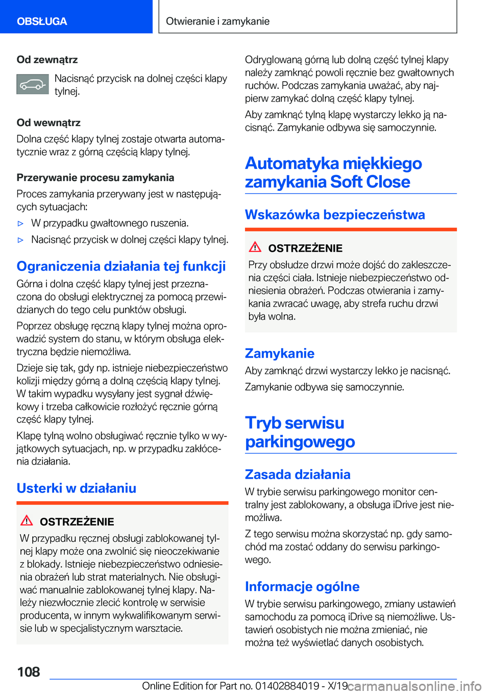 BMW X7 2020  Instrukcja obsługi (in Polish) �O�d��z�e�w�n�ą�t�r�z�N�a�c�i�s�n�