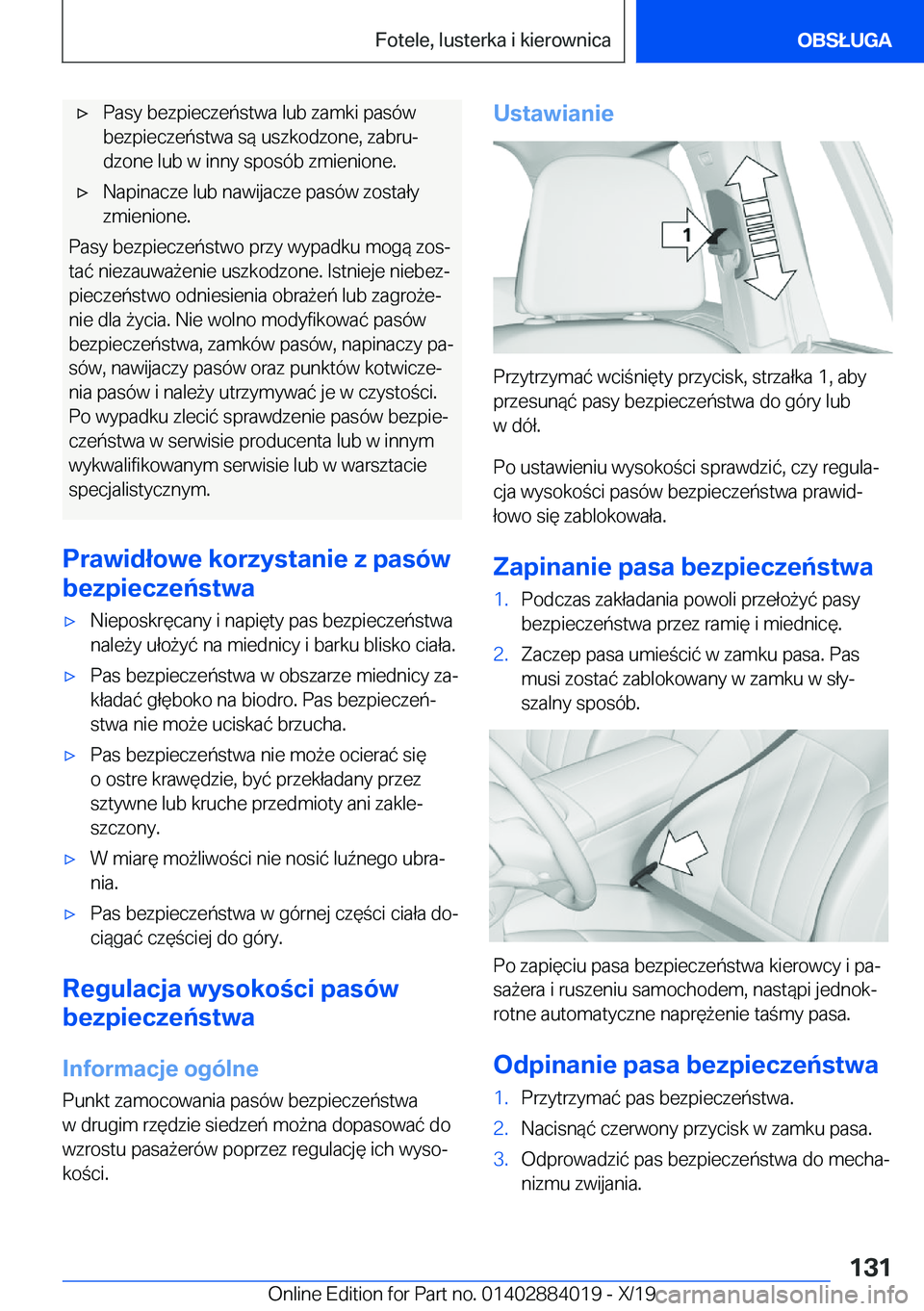 BMW X7 2020  Instrukcja obsługi (in Polish) 'x�P�a�s�y��b�e�z�p�i�e�c�z�e�ń�s�t�w�a��l�u�b��z�a�m�k�i��p�a�s�