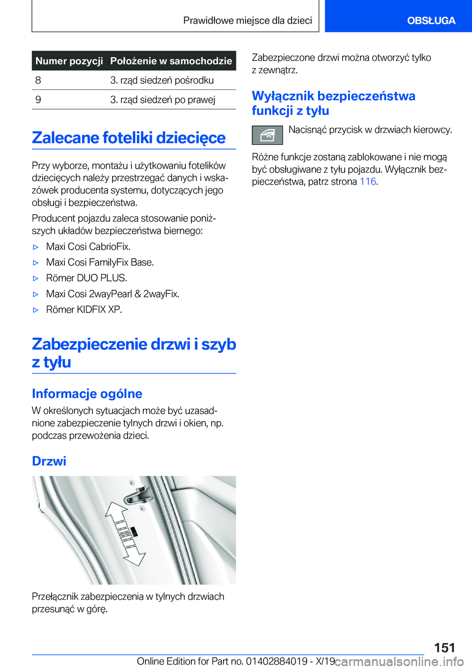 BMW X7 2020  Instrukcja obsługi (in Polish) �N�u�m�e�r��p�o�z�y�c�j�i�P�o�ł�o9�e�n�i�e��w��s�a�m�o�c�h�o�d�z�i�e�8�3�.��r�z�