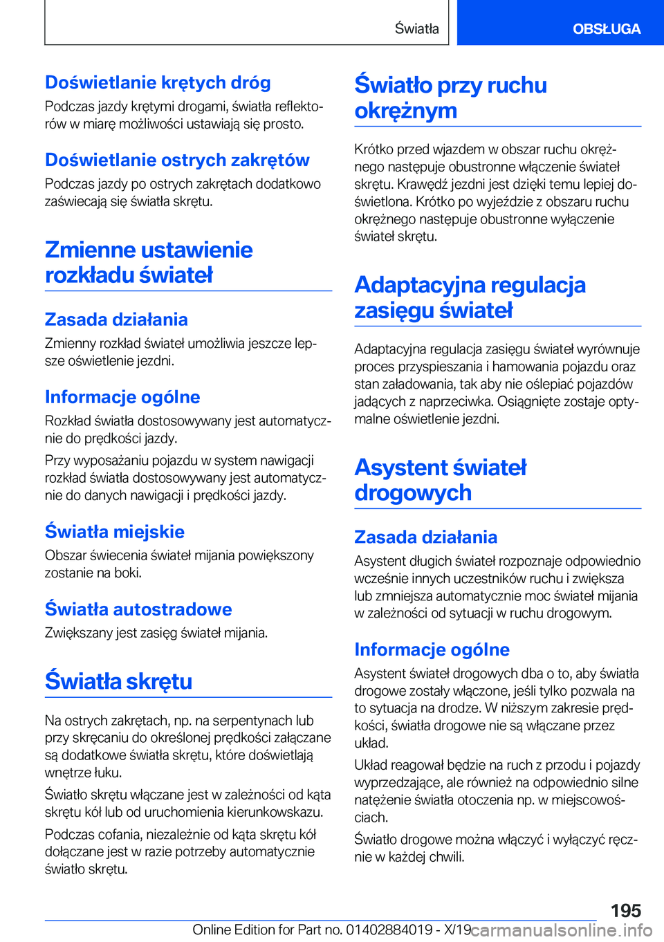 BMW X7 2020  Instrukcja obsługi (in Polish) �D�o�w�i�e�t�l�a�n�i�e��k�r�