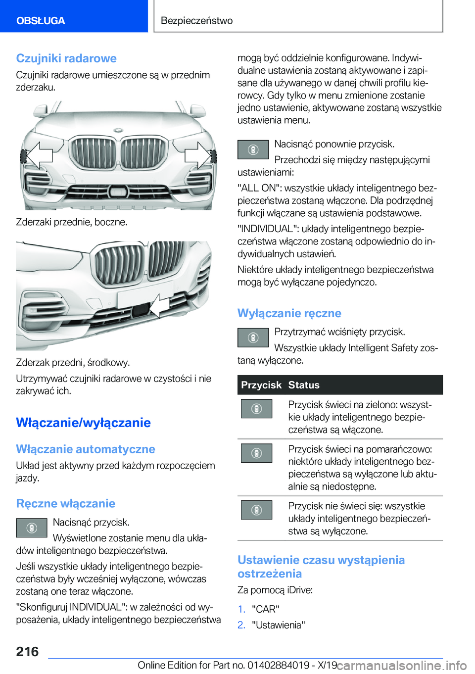 BMW X7 2020  Instrukcja obsługi (in Polish) �C�z�u�j�n�i�k�i��r�a�d�a�r�o�w�e
�C�z�u�j�n�i�k�i��r�a�d�a�r�o�w�e��u�m�i�e�s�z�c�z�o�n�e��s�
