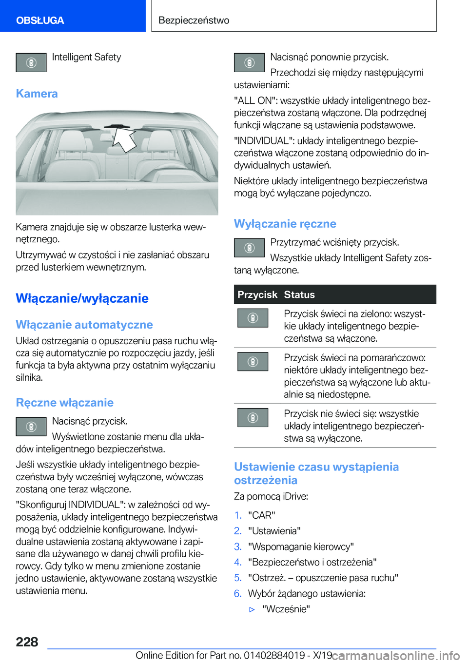 BMW X7 2020  Instrukcja obsługi (in Polish) �I�n�t�e�l�l�i�g�e�n�t��S�a�f�e�t�y
�K�a�m�e�r�a
�K�a�m�e�r�a��z�n�a�j�d�u�j�e��s�i�