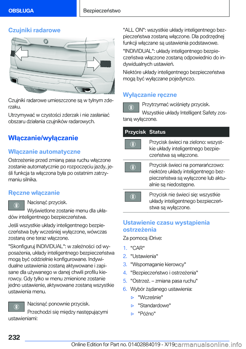 BMW X7 2020  Instrukcja obsługi (in Polish) �C�z�u�j�n�i�k�i��r�a�d�a�r�o�w�e
�C�z�u�j�n�i�k�i��r�a�d�a�r�o�w�e��u�m�i�e�s�z�c�z�o�n�e��s�