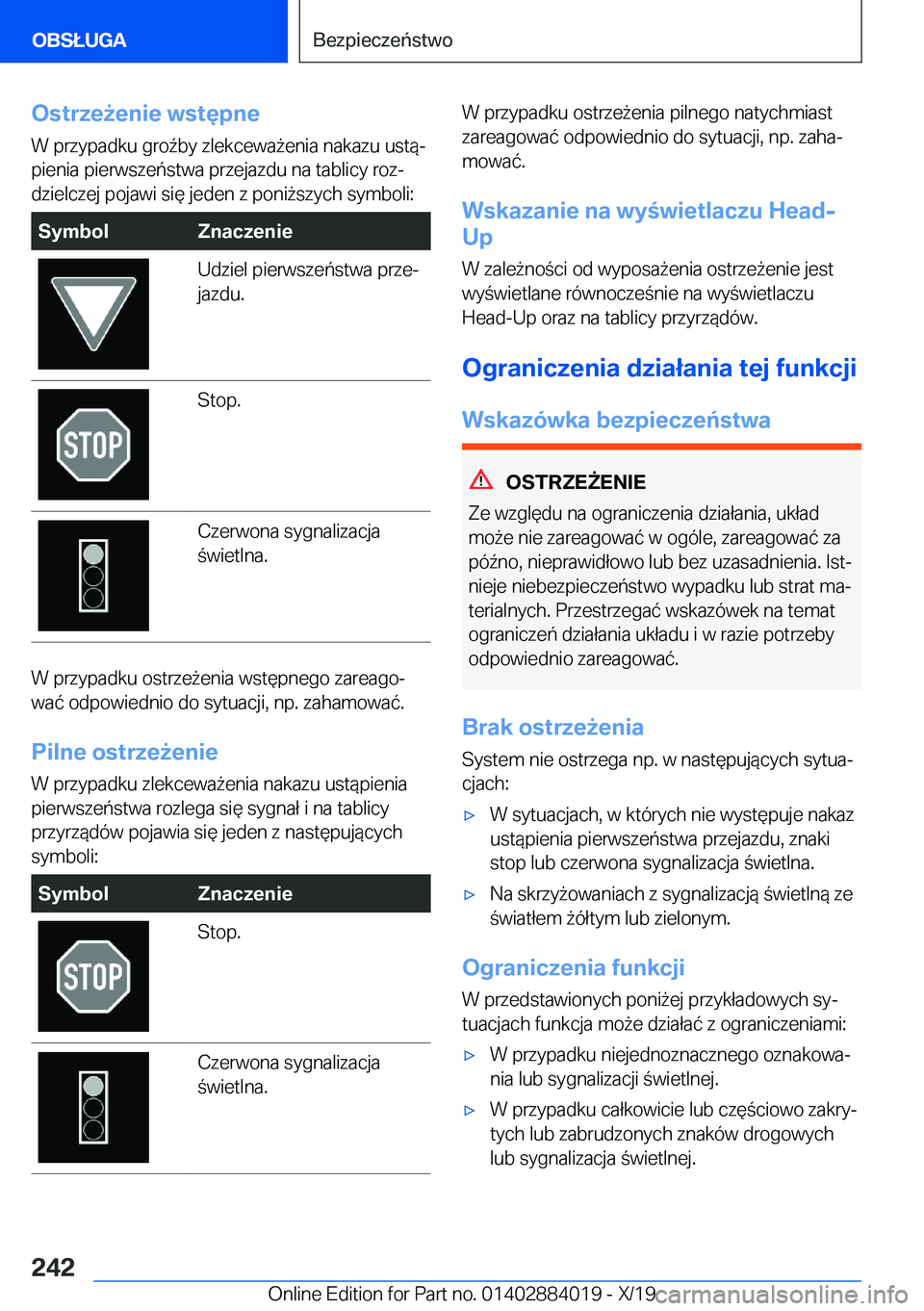 BMW X7 2020  Instrukcja obsługi (in Polish) �O�s�t�r�z�e9�e�n�i�e��w�s�t�