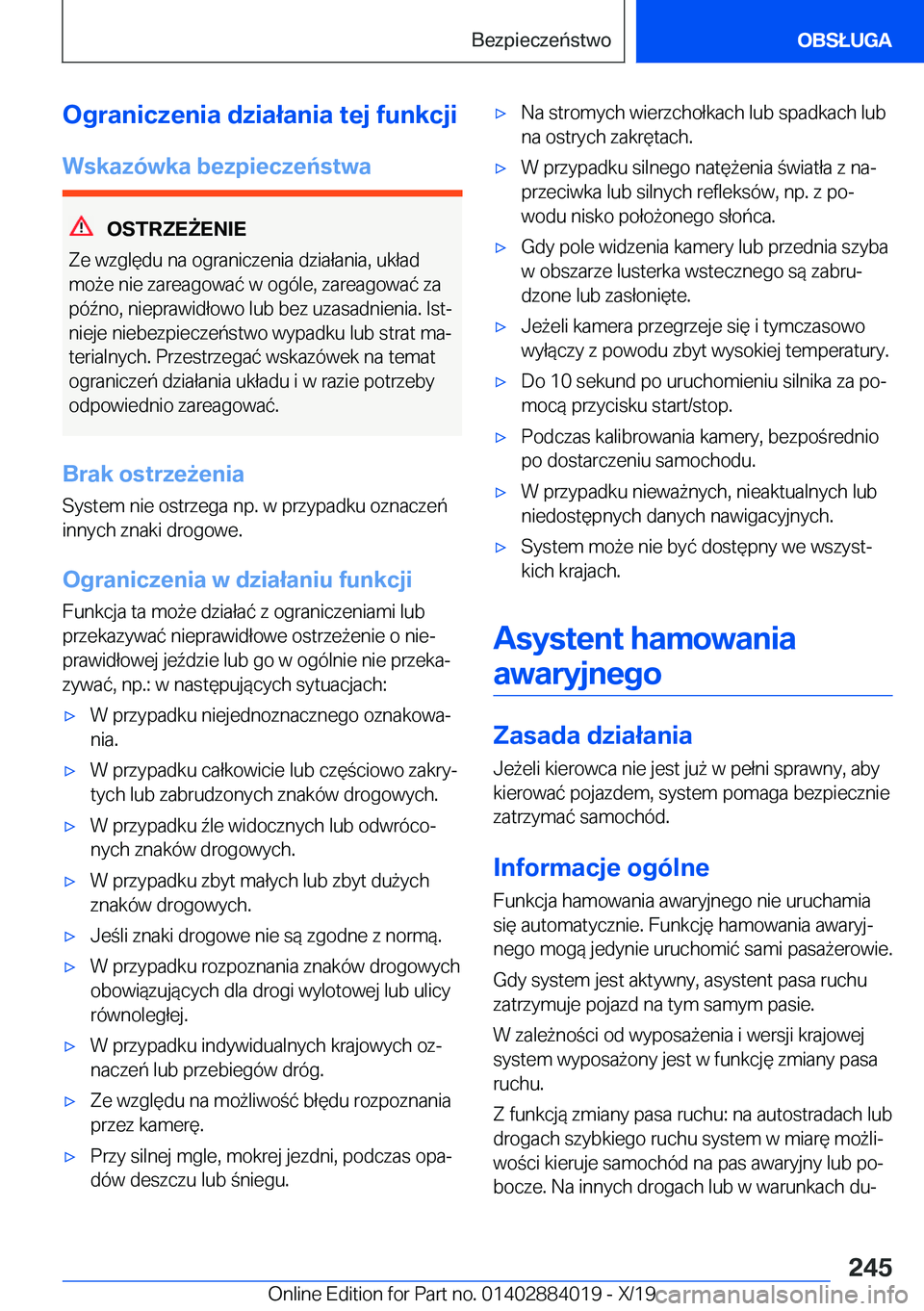 BMW X7 2020  Instrukcja obsługi (in Polish) �O�g�r�a�n�i�c�z�e�n�i�a��d�z�i�a�ł�a�n�i�a��t�e�j��f�u�n�k�c�j�i�W�s�k�a�z�