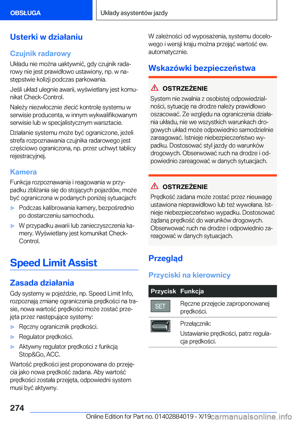 BMW X7 2020  Instrukcja obsługi (in Polish) �U�s�t�e�r�k�i��w��d�z�i�a�ł�a�n�i�u�C�z�u�j�n�i�k��r�a�d�a�r�o�w�y
�U�k�ł�a�d�u��n�i�e��m�o9�n�a��u�a�k�t�y�w�n�i�
