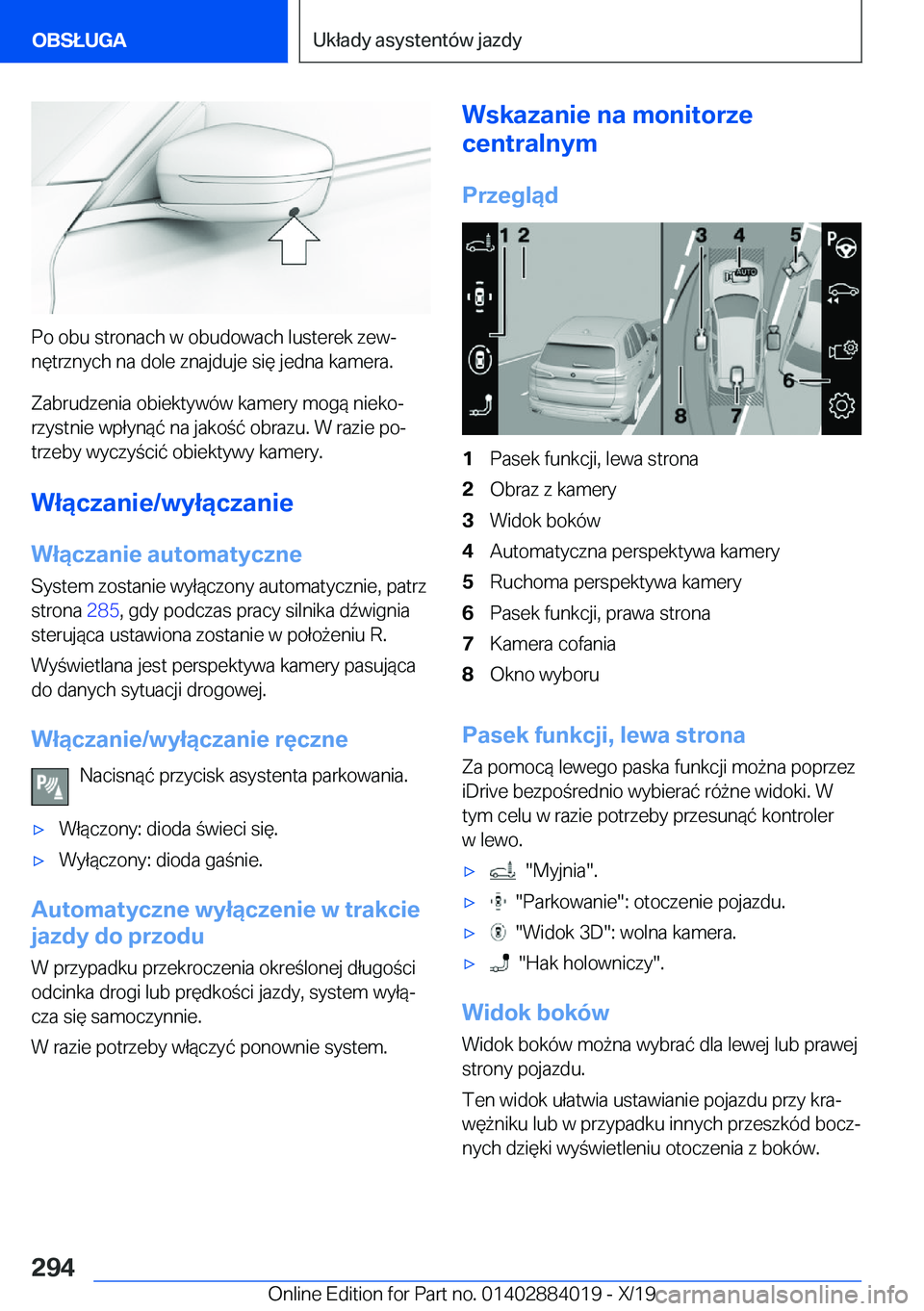 BMW X7 2020  Instrukcja obsługi (in Polish) �P�o��o�b�u��s�t�r�o�n�a�c�h��w��o�b�u�d�o�w�a�c�h��l�u�s�t�e�r�e�k��z�e�wj
�n�