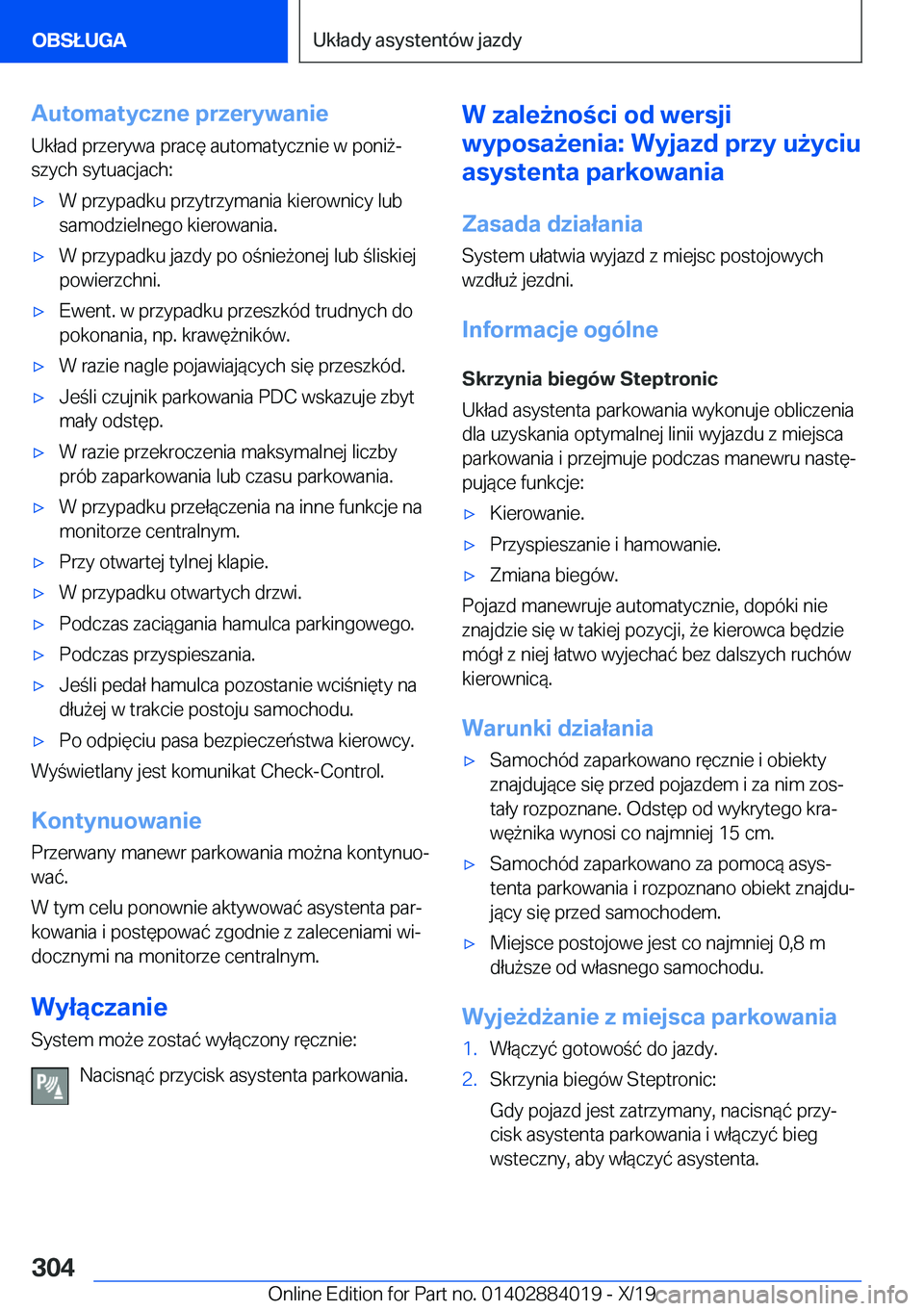 BMW X7 2020  Instrukcja obsługi (in Polish) �A�u�t�o�m�a�t�y�c�z�n�e��p�r�z�e�r�y�w�a�n�i�e
�U�k�ł�a�d��p�r�z�e�r�y�w�a��p�r�a�c�