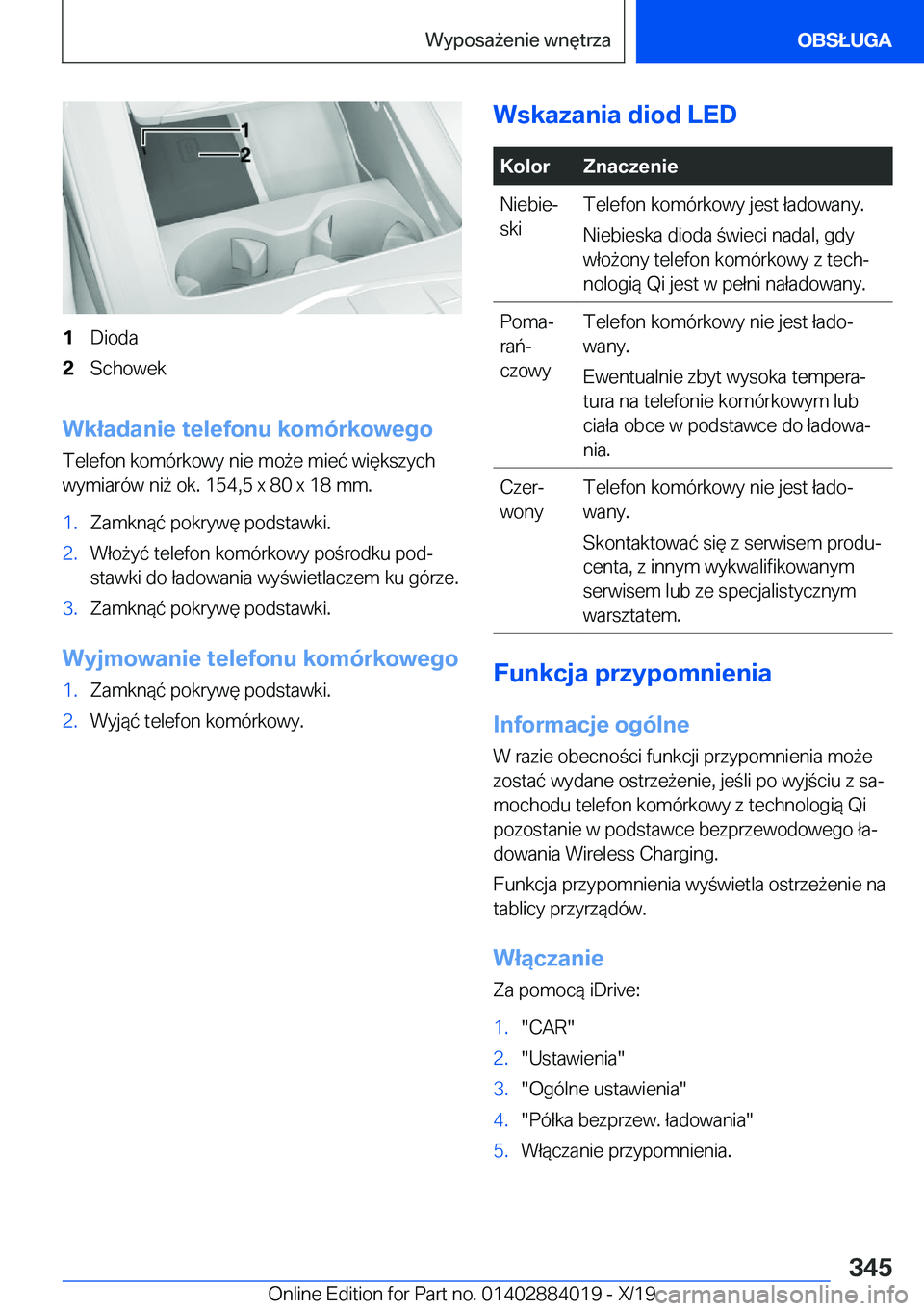BMW X7 2020  Instrukcja obsługi (in Polish) �1�D�i�o�d�a�2�S�c�h�o�w�e�k
�W�k�ł�a�d�a�n�i�e��t�e�l�e�f�o�n�u��k�o�m�