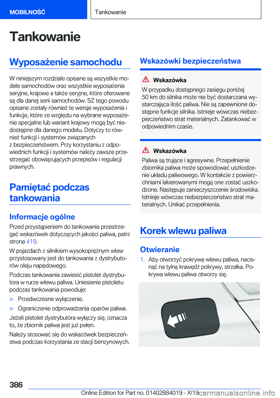 BMW X7 2020  Instrukcja obsługi (in Polish) �T�a�n�k�o�w�a�n�i�e�W�y�p�o�s�a9�e�n�i�e��s�a�m�o�c�h�o�d�u
�W��n�i�n�i�e�j�s�z�y�m��r�o�z�d�z�i�a�l�e��o�p�i�s�a�n�e��s�