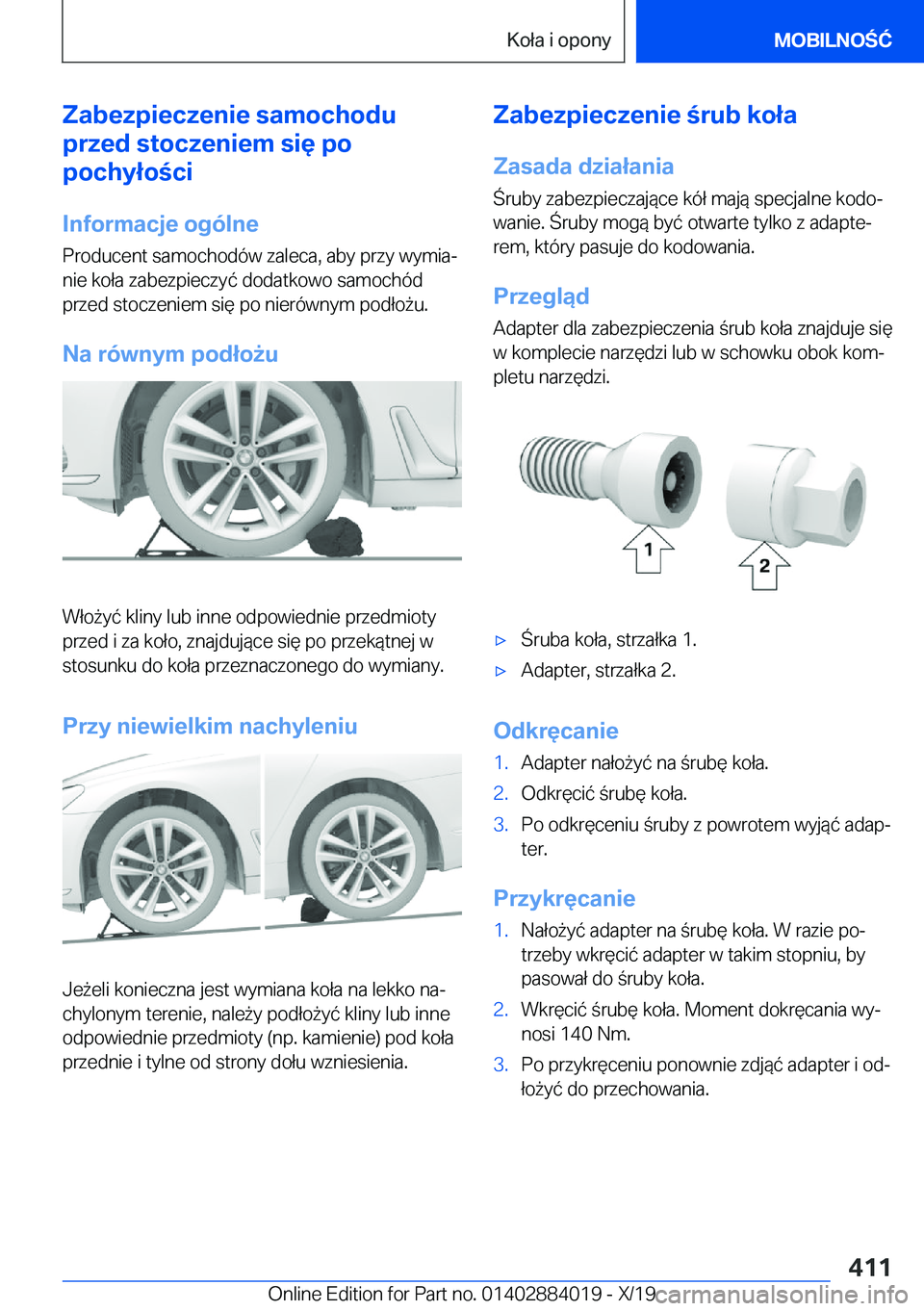 BMW X7 2020  Instrukcja obsługi (in Polish) �Z�a�b�e�z�p�i�e�c�z�e�n�i�e��s�a�m�o�c�h�o�d�u
�p�r�z�e�d��s�t�o�c�z�e�n�i�e�m��s�i�