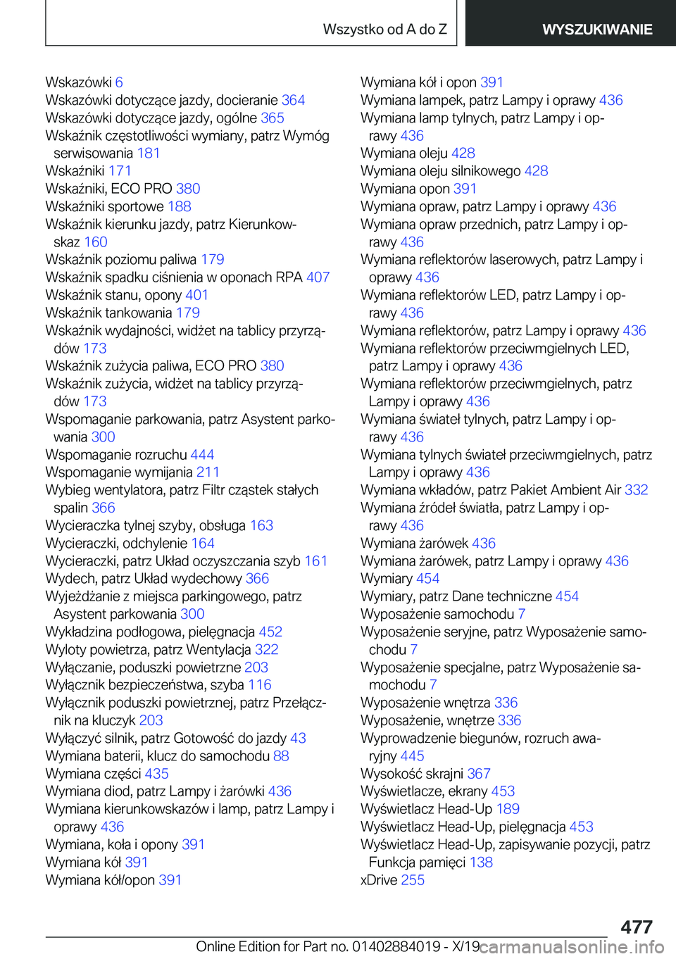 BMW X7 2020  Instrukcja obsługi (in Polish) �W�s�k�a�z�