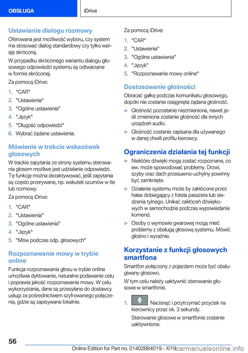 BMW X7 2020  Instrukcja obsługi (in Polish) �U�s�t�a�w�i�a�n�i�e��d�i�a�l�o�g�u��r�o�z�m�o�w�y�O�f�e�r�o�w�a�n�a��j�e�s�t��m�o9�l�i�w�o�