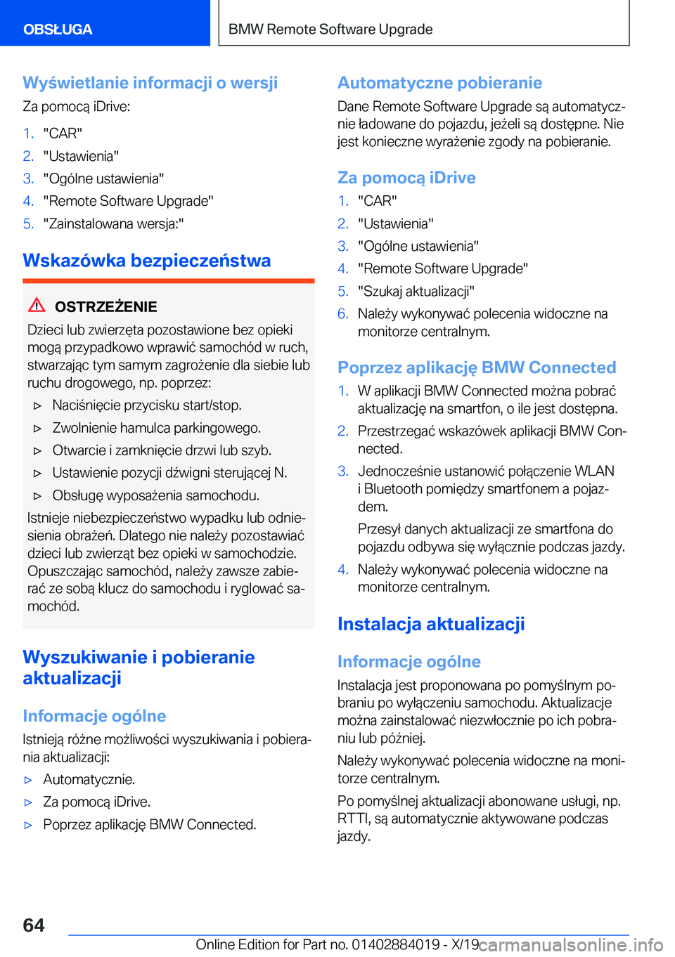 BMW X7 2020  Instrukcja obsługi (in Polish) �W�y�w�i�e�t�l�a�n�i�e��i�n�f�o�r�m�a�c�j�i��o��w�e�r�s�j�i�Z�a��p�o�m�o�c�