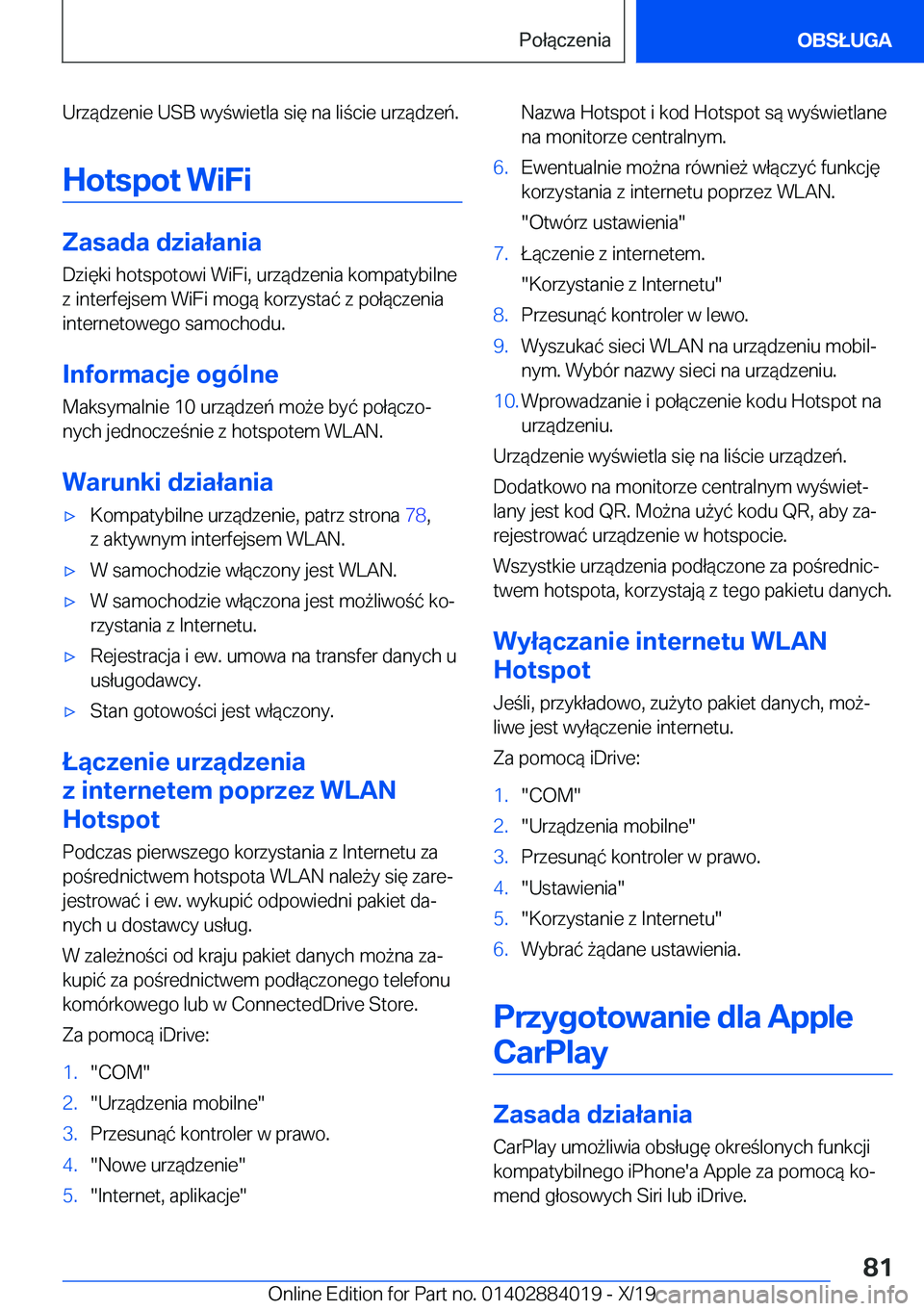 BMW X7 2020  Instrukcja obsługi (in Polish) �U�r�z�