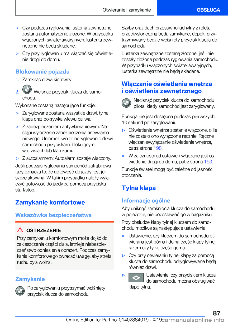 BMW X7 2020  Instrukcja obsługi (in Polish) 'x�C�z�y��p�o�d�c�z�a�s��r�y�g�l�o�w�a�n�i�a��l�u�s�t�e�r�k�a��z�e�w�n�