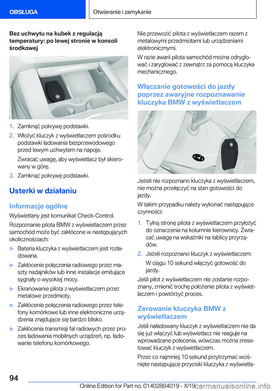 BMW X7 2020  Instrukcja obsługi (in Polish) �B�e�z��u�c�h�w�y�t�u��n�a��k�u�b�e�k��z��r�e�g�u�l�a�c�j�ą
�t�e�m�p�e�r�a�t�u�r�y�:��p�o��l�e�w�e�j��s�t�r�o�n�i�e��w��k�o�n�s�o�l�i
�r�o�d�k�o�w�e�j�1�.�Z�a�m�k�n�