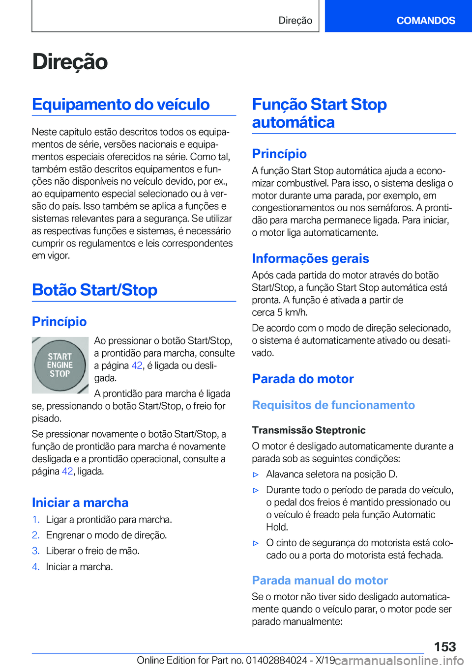 BMW X7 2020  Manual do condutor (in Portuguese) �D�i�r�e�