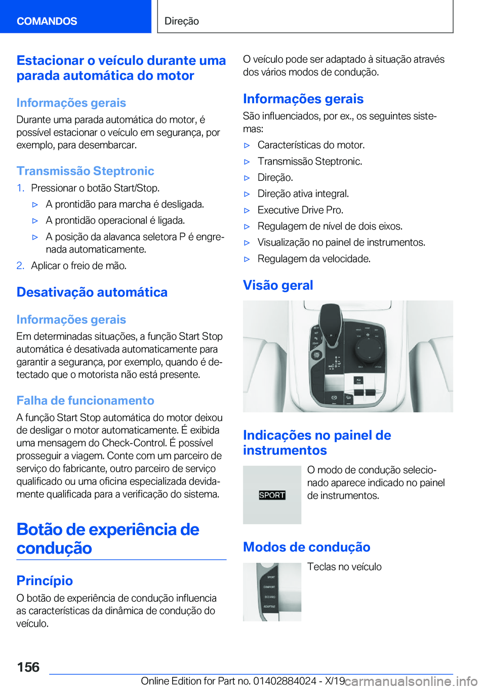 BMW X7 2020  Manual do condutor (in Portuguese) �E�s�t�a�c�i�o�n�a�r��o��v�e�