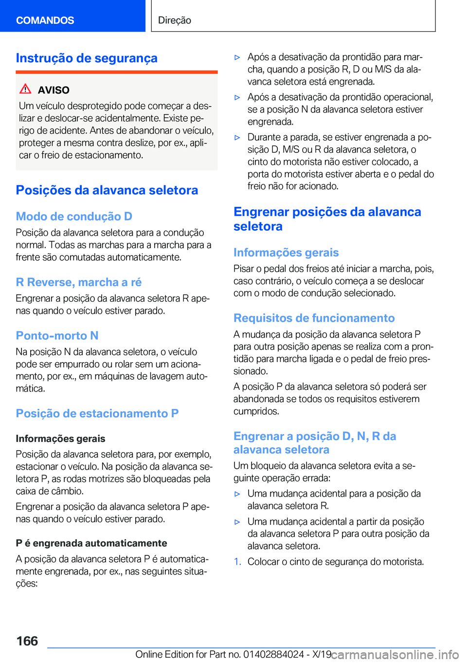 BMW X7 2020  Manual do condutor (in Portuguese) �I�n�s�t�r�u�