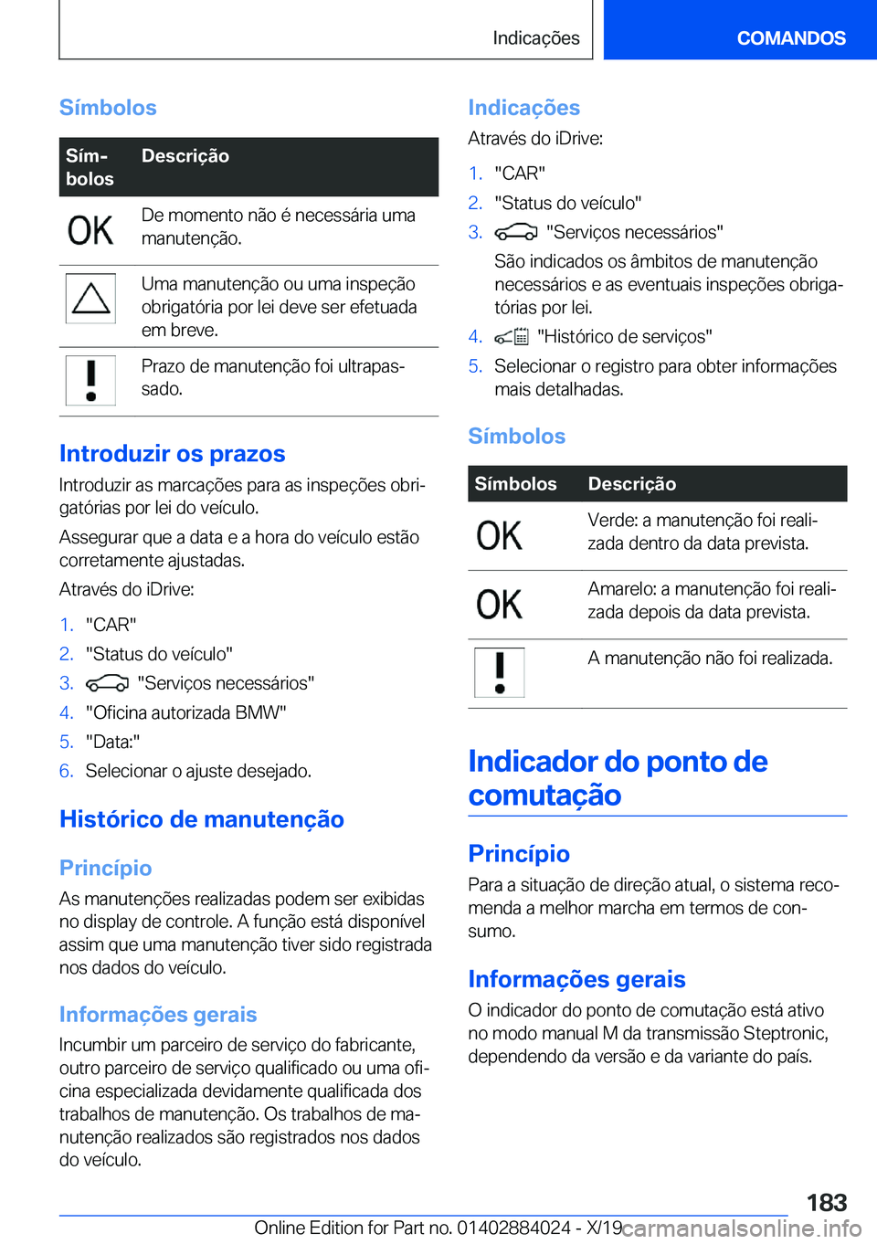 BMW X7 2020  Manual do condutor (in Portuguese) �S�