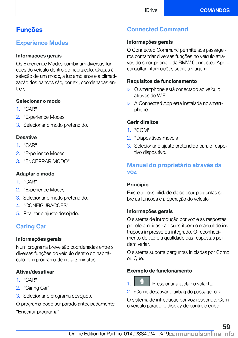 BMW X7 2020  Manual do condutor (in Portuguese) �F�u�n�