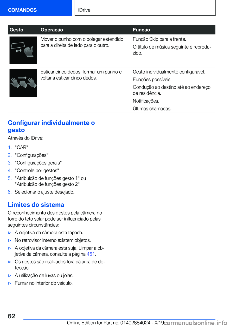 BMW X7 2020  Manual do condutor (in Portuguese) �G�e�s�t�o�O�p�e�r�a�
