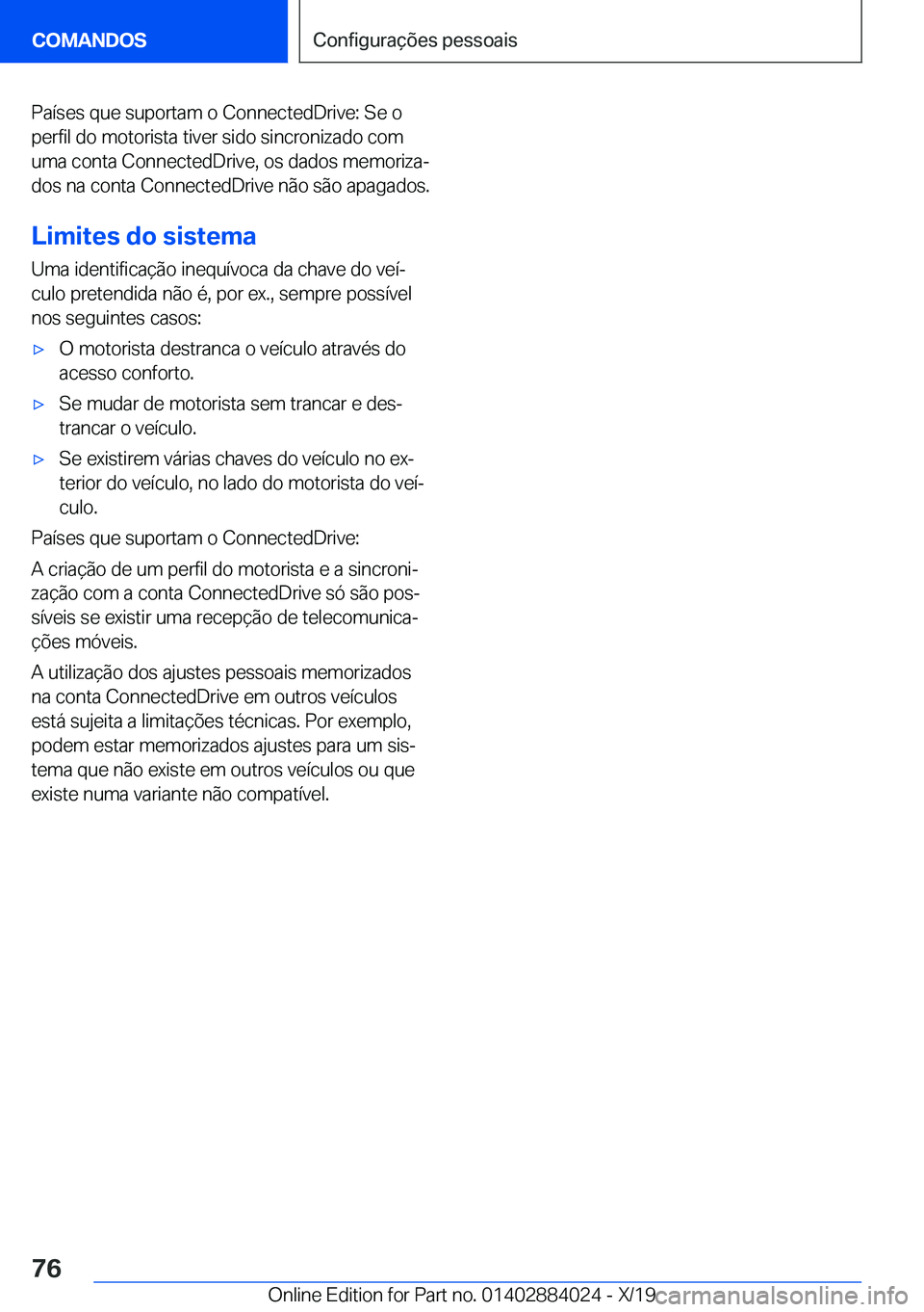 BMW X7 2020  Manual do condutor (in Portuguese) �P�a�