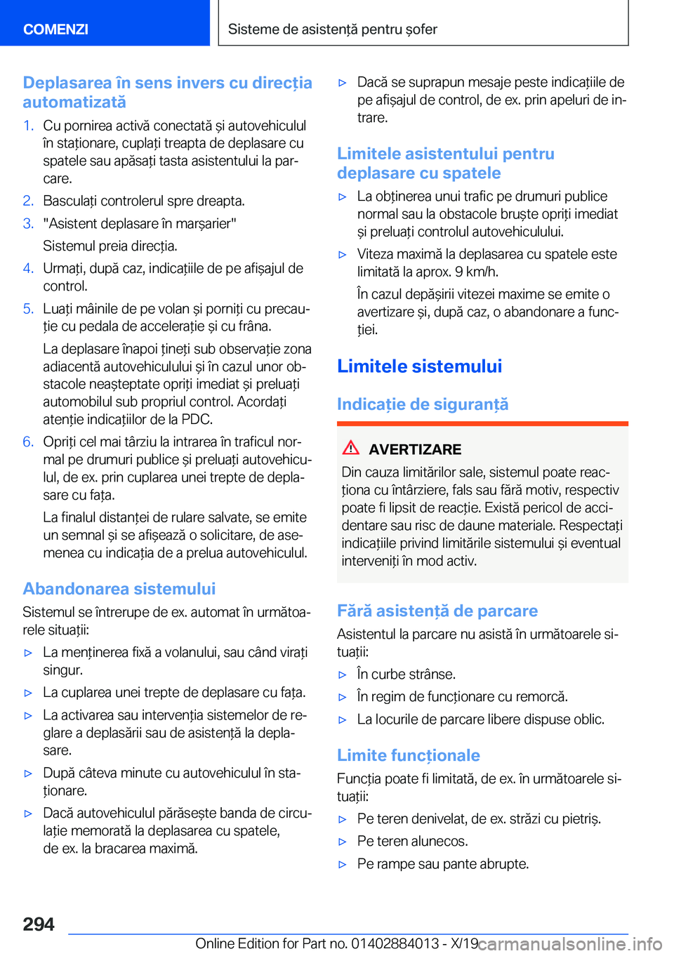 BMW X7 2020  Ghiduri De Utilizare (in Romanian) �D�e�p�l�a�s�a�r�e�a��
