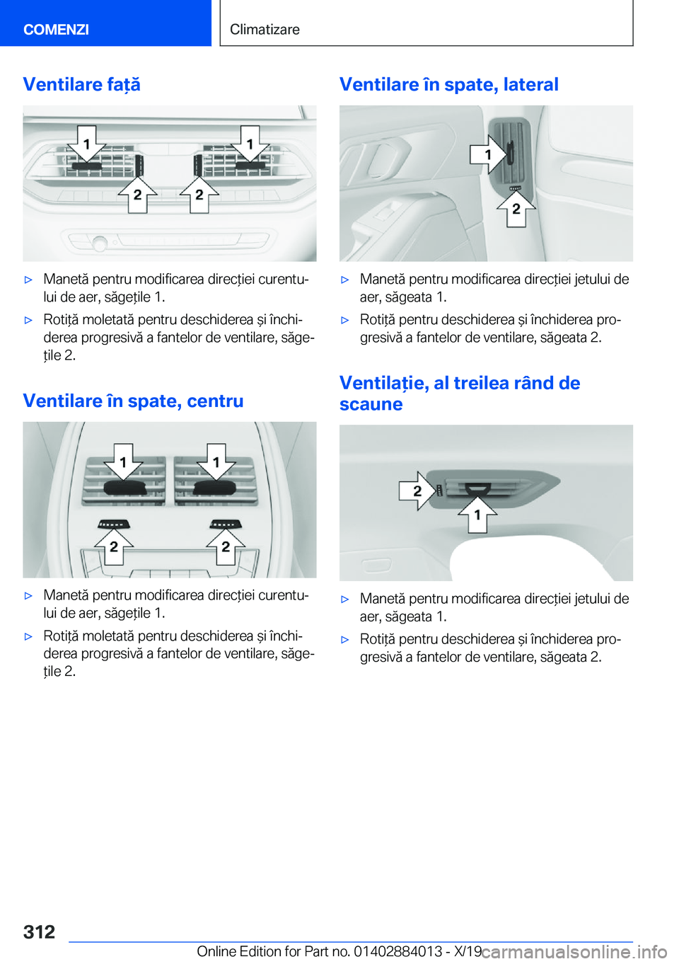 BMW X7 2020  Ghiduri De Utilizare (in Romanian) �V�e�n�t�i�l�a�r�e��f�a�