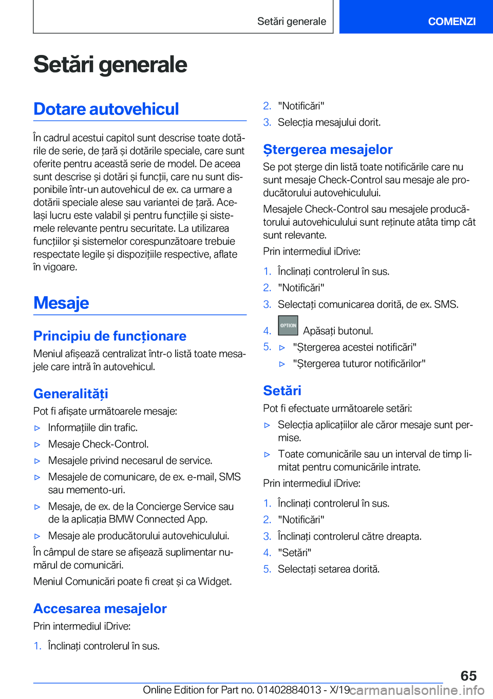 BMW X7 2020  Ghiduri De Utilizare (in Romanian) �S�e�t�