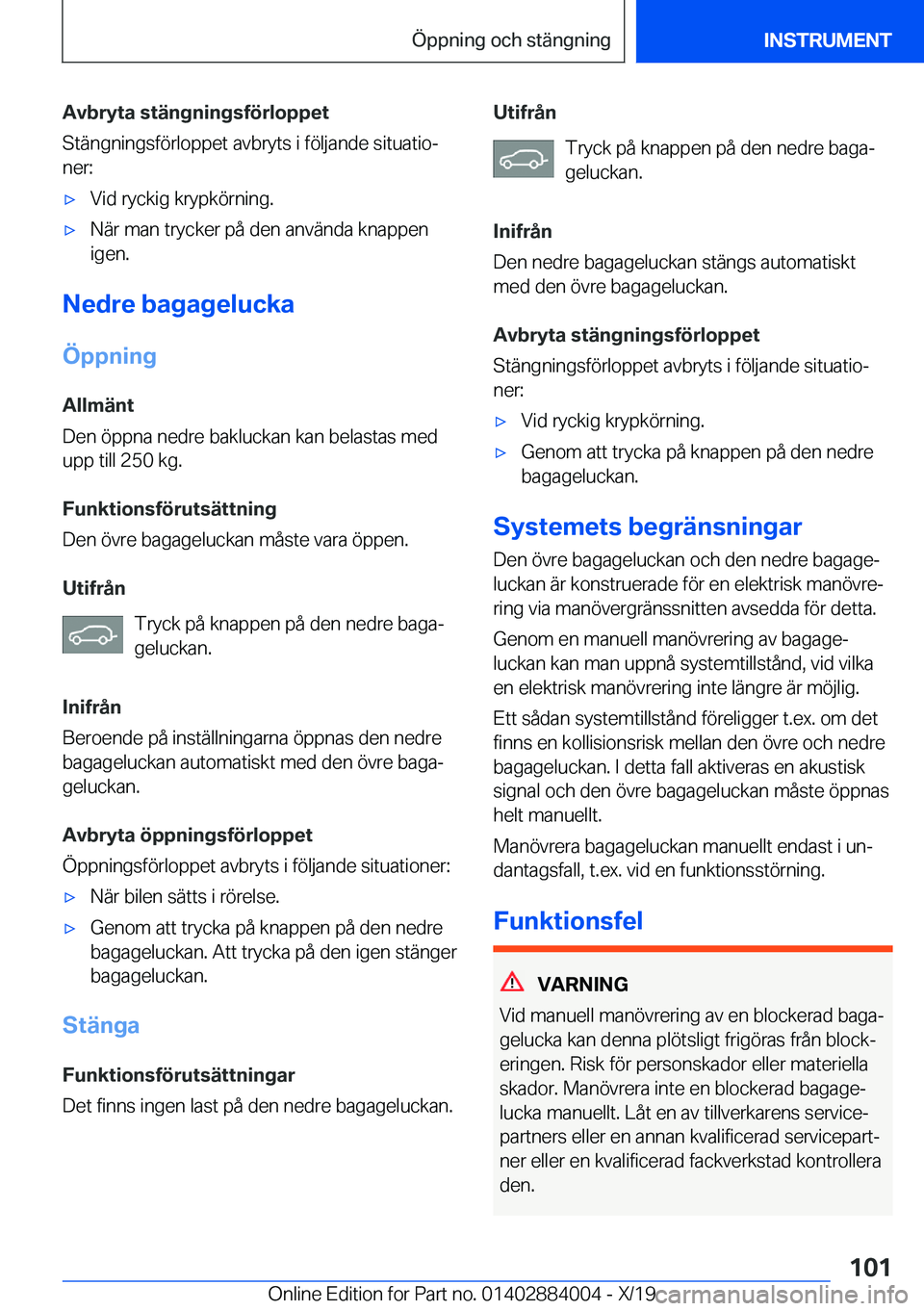 BMW X7 2020  InstruktionsbÖcker (in Swedish) �A�v�b�r�y�t�a��s�t�ä�n�g�n�i�n�g�s�f�