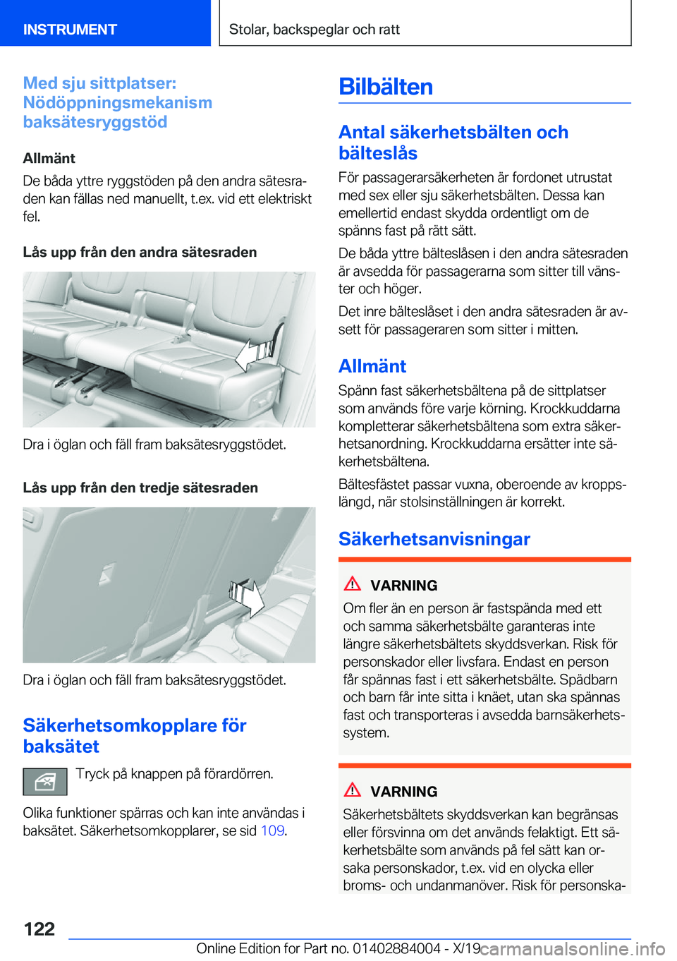 BMW X7 2020  InstruktionsbÖcker (in Swedish) �M�e�d��s�j�u��s�i�t�t�p�l�a�t�s�e�r�:
�N�
