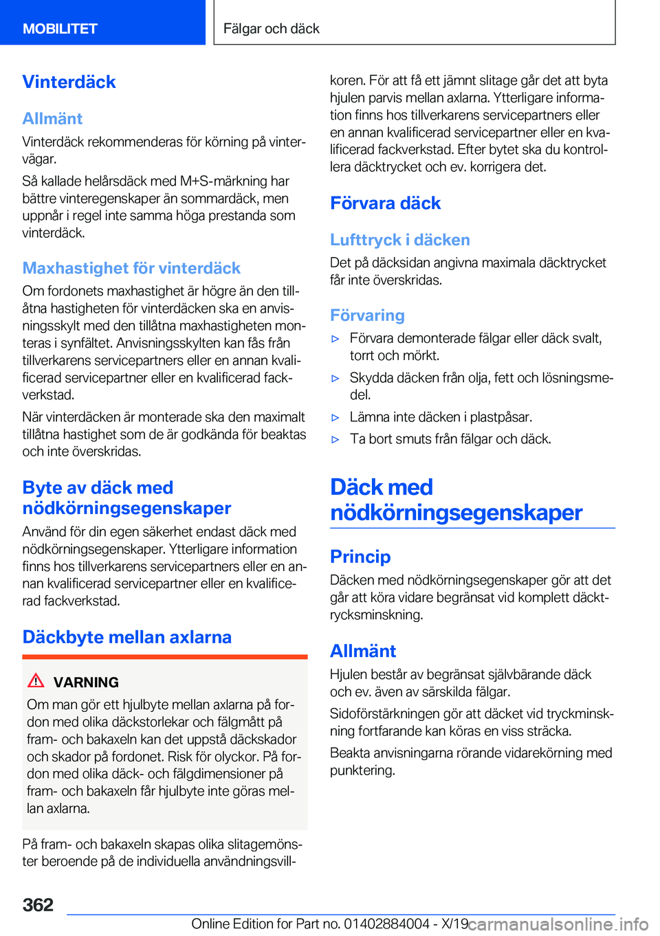 BMW X7 2020  InstruktionsbÖcker (in Swedish) �V�i�n�t�e�r�d�ä�c�k�A�l�l�m�ä�n�t
�V�i�n�t�e�r�d�ä�c�k��r�e�k�o�m�m�e�n�d�e�r�a�s��f�