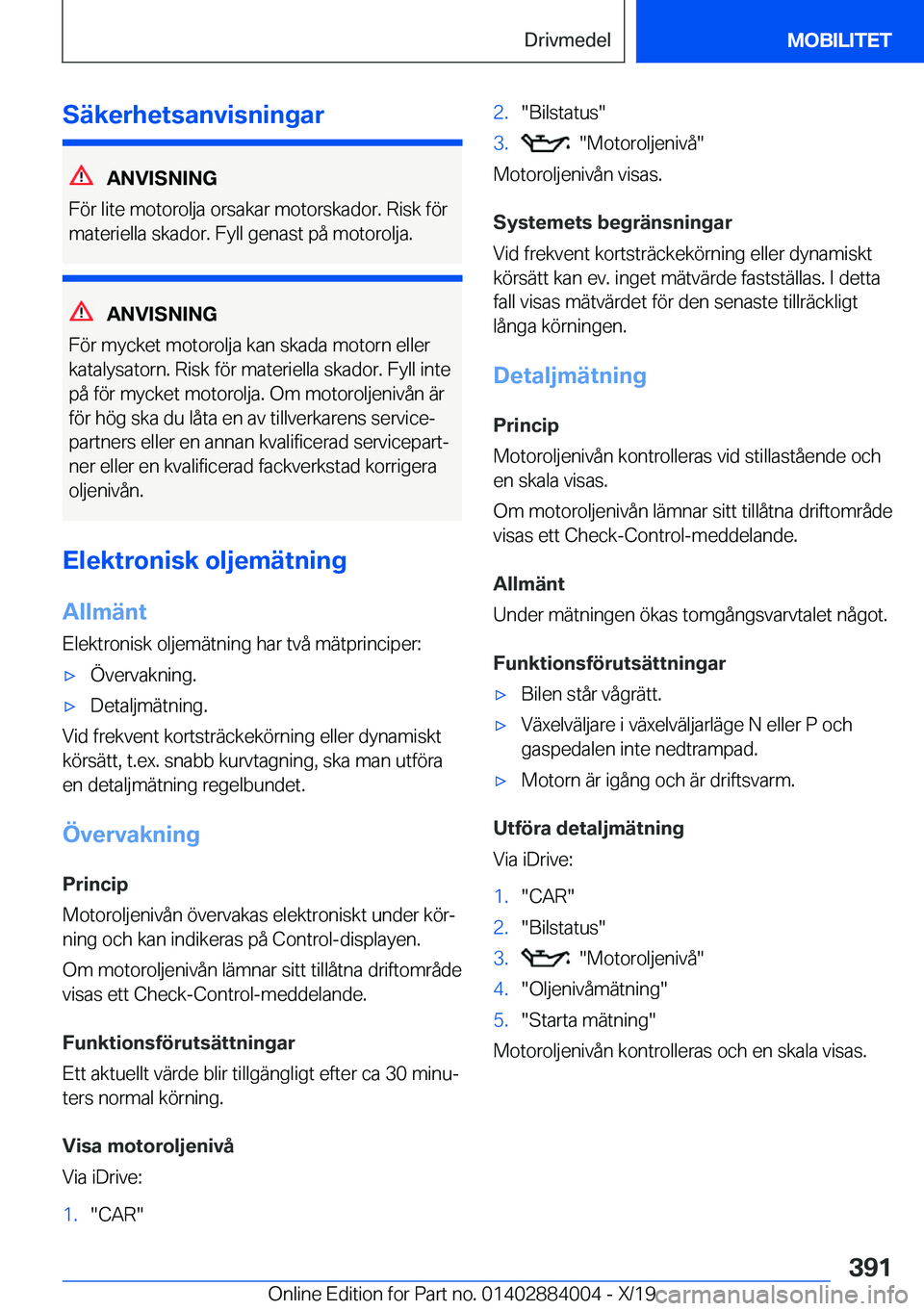 BMW X7 2020  InstruktionsbÖcker (in Swedish) �S�ä�k�e�r�h�e�t�s�a�n�v�i�s�n�i�n�g�a�r
�A�N�V�I�S�N�I�N�G
�F�