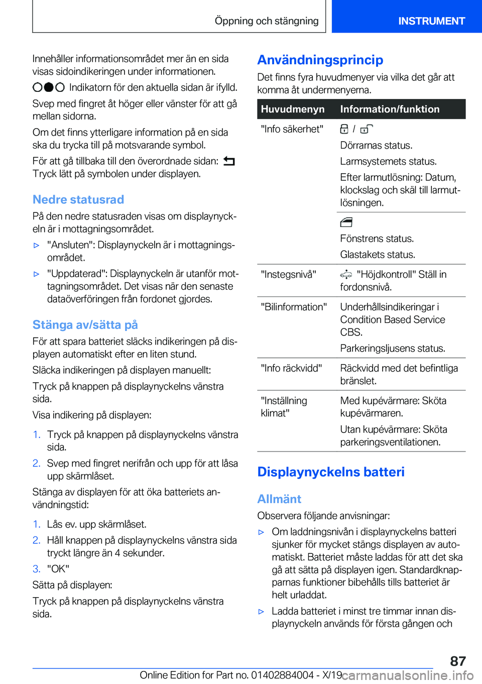 BMW X7 2020  InstruktionsbÖcker (in Swedish) �I�n�n�e�h�å�l�l�e�r��i�n�f�o�r�m�a�t�i�o�n�s�o�m�r�å�d�e�t��m�e�r��ä�n��e�n��s�i�d�a�v�i�s�a�s��s�i�d�o�i�n�d�i�k�e�r�i�n�g�e�n��u�n�d�e�r��i�n�f�o�r�m�a�t�i�o�n�e�n�.
���I�n�d�i�k�a�t�o