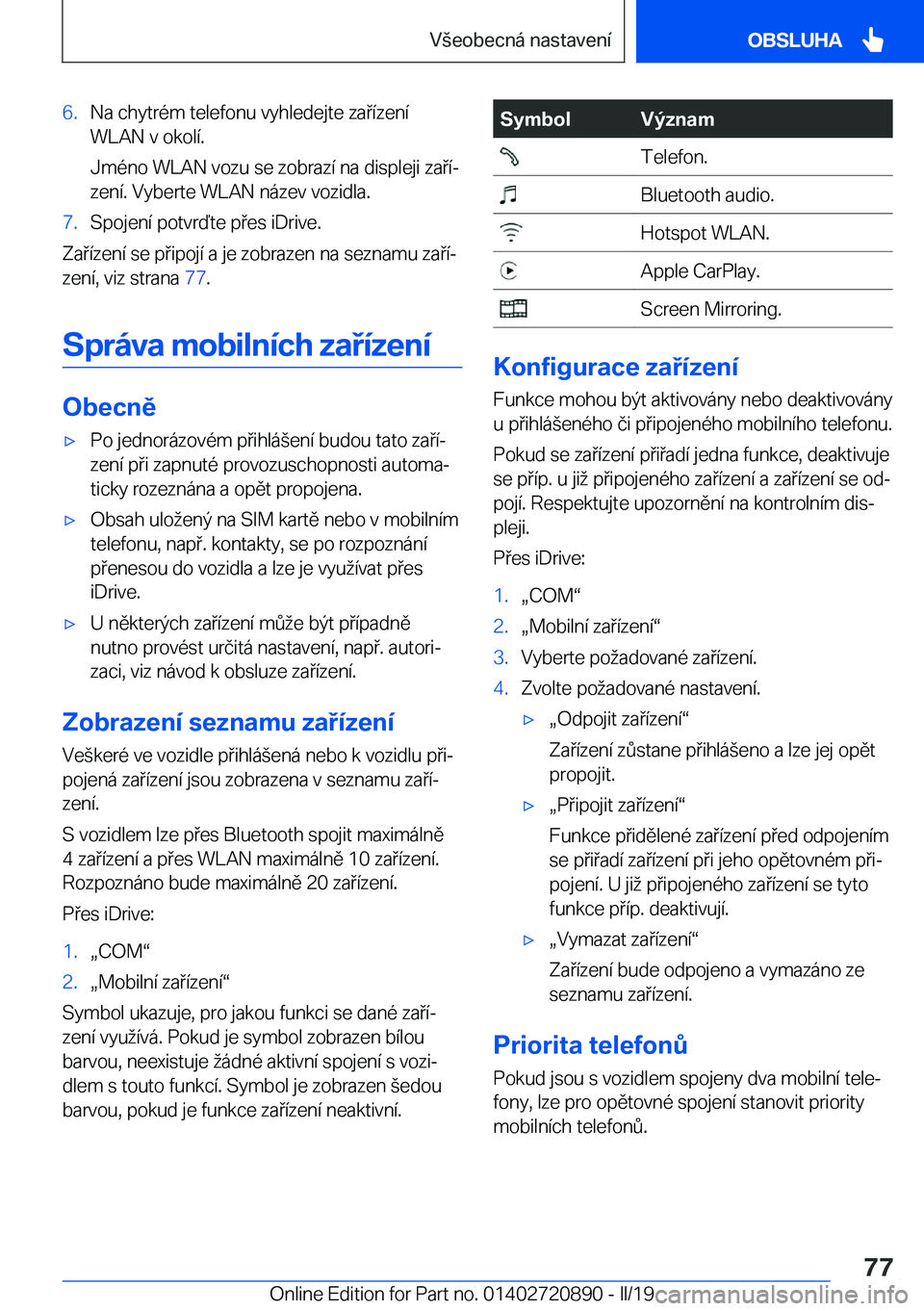 BMW X7 2019  Návod na použití (in Czech) �6�.�N�a��c�h�y�t�r�