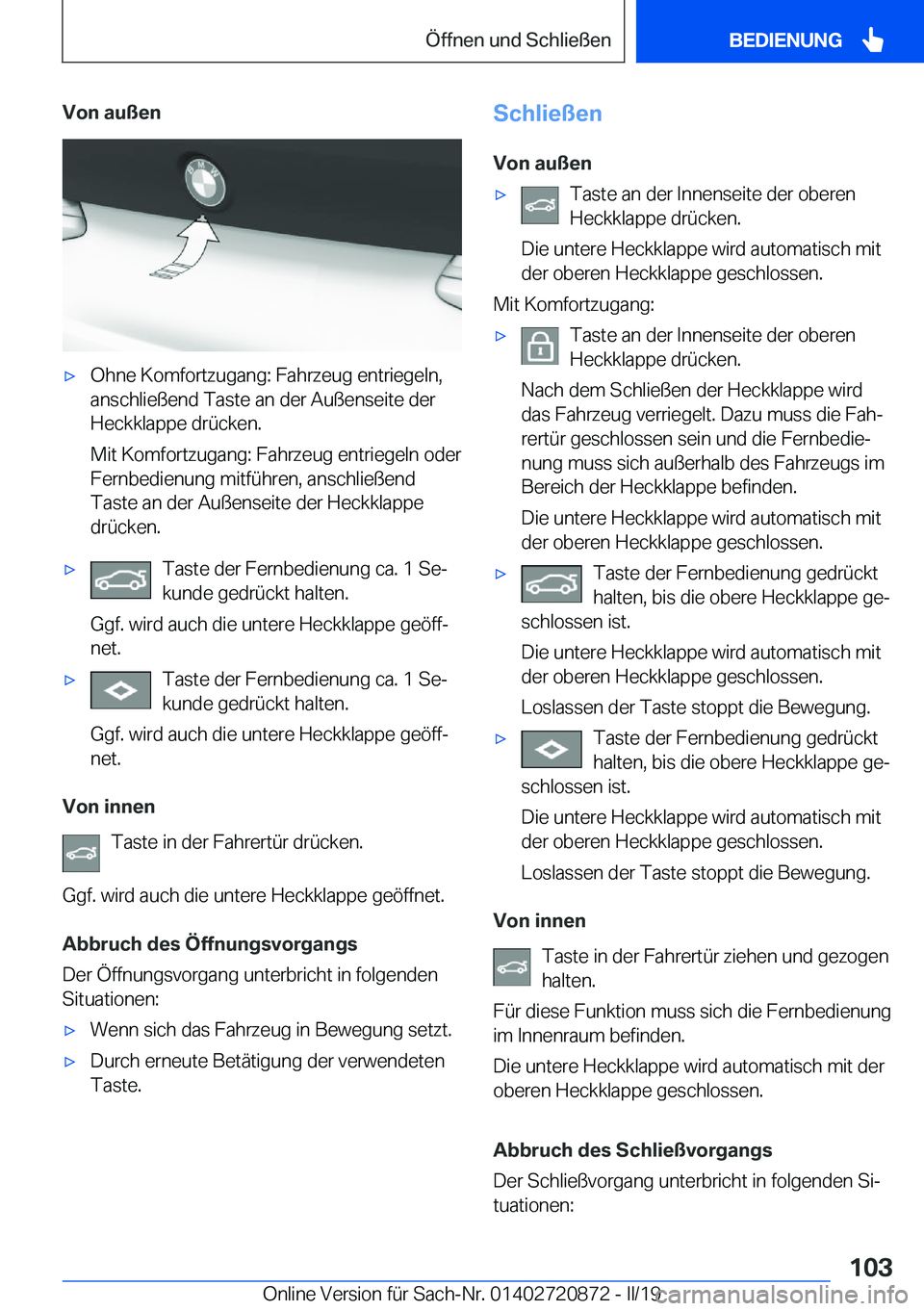 BMW X7 2019  Betriebsanleitungen (in German) �V�o�n��a�u�