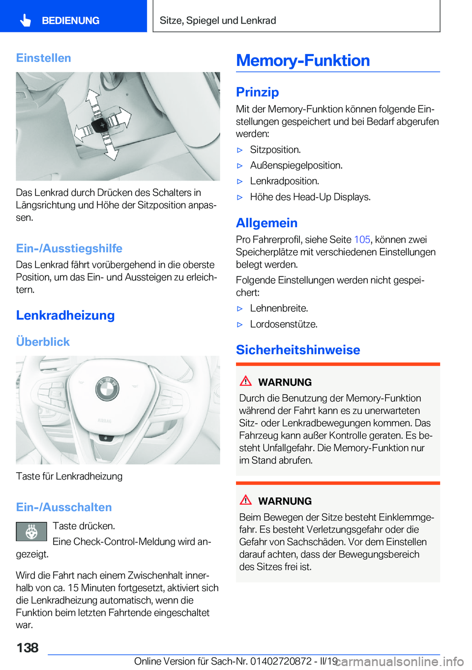 BMW X7 2019  Betriebsanleitungen (in German) �E�i�n�s�t�e�l�l�e�n
�D�a�s��L�e�n�k�r�a�d��d�u�r�c�h��D�r�