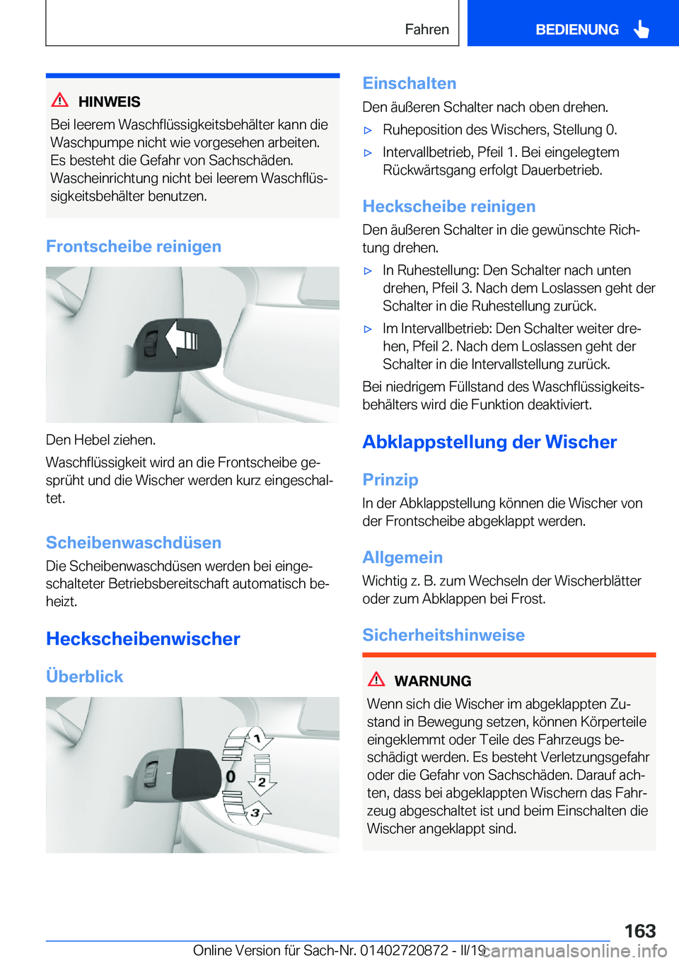 BMW X7 2019  Betriebsanleitungen (in German) �H�I�N�W�E�I�S
�B�e�i��l�e�e�r�e�m��W�a�s�c�h�f�l�