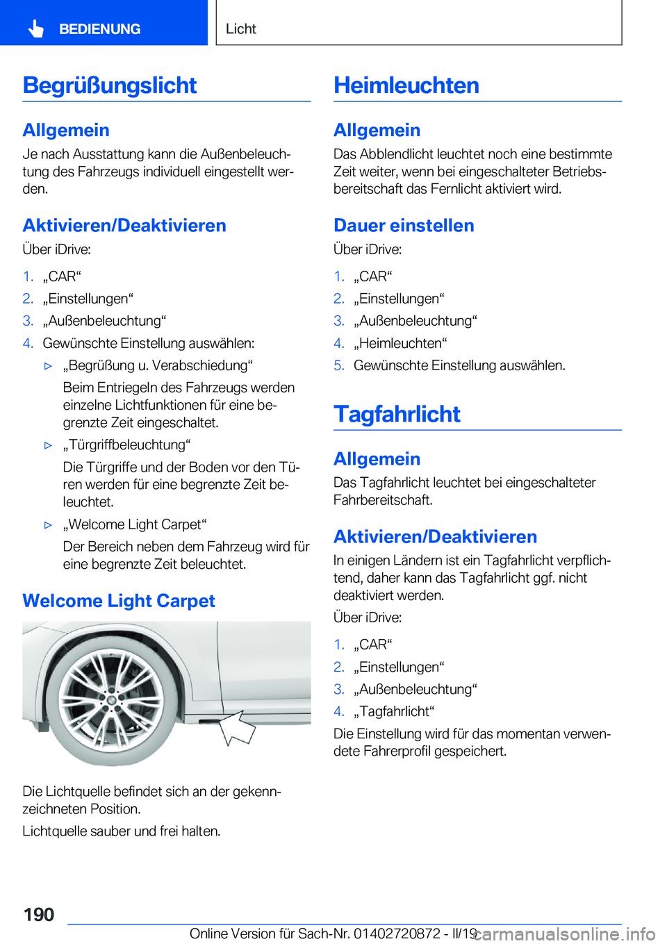 BMW X7 2019  Betriebsanleitungen (in German) �B�e�g�r�
