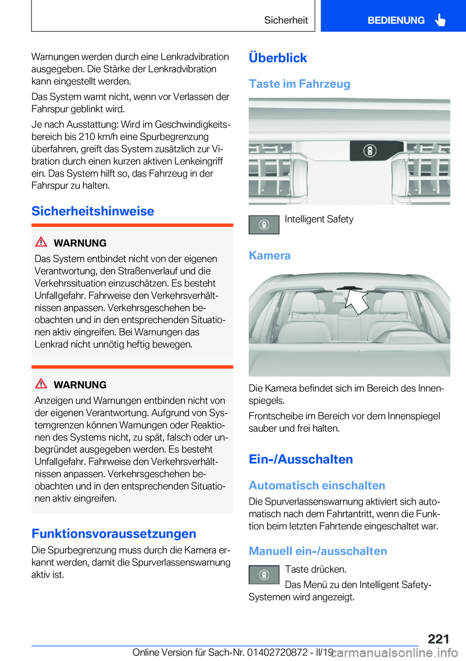 BMW X7 2019  Betriebsanleitungen (in German) �W�a�r�n�u�n�g�e�n��w�e�r�d�e�n��d�u�r�c�h��e�i�n�e��L�e�n�k�r�a�d�v�i�b�r�a�t�i�o�n�a�u�s�g�e�g�e�b�e�n�.��D�i�e��S�t�