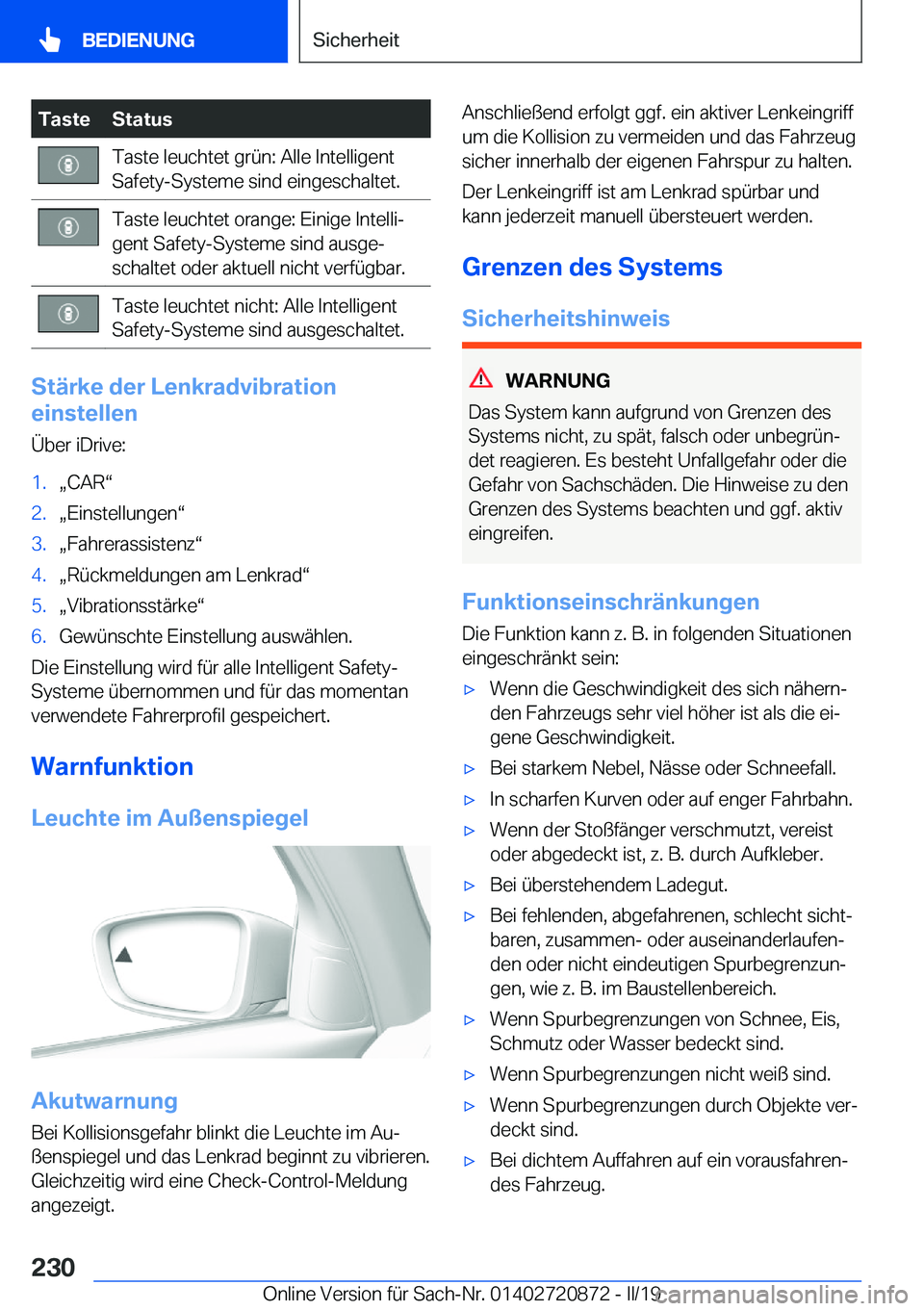 BMW X7 2019  Betriebsanleitungen (in German) �T�a�s�t�e�S�t�a�t�u�s�T�a�s�t�e��l�e�u�c�h�t�e�t��g�r�