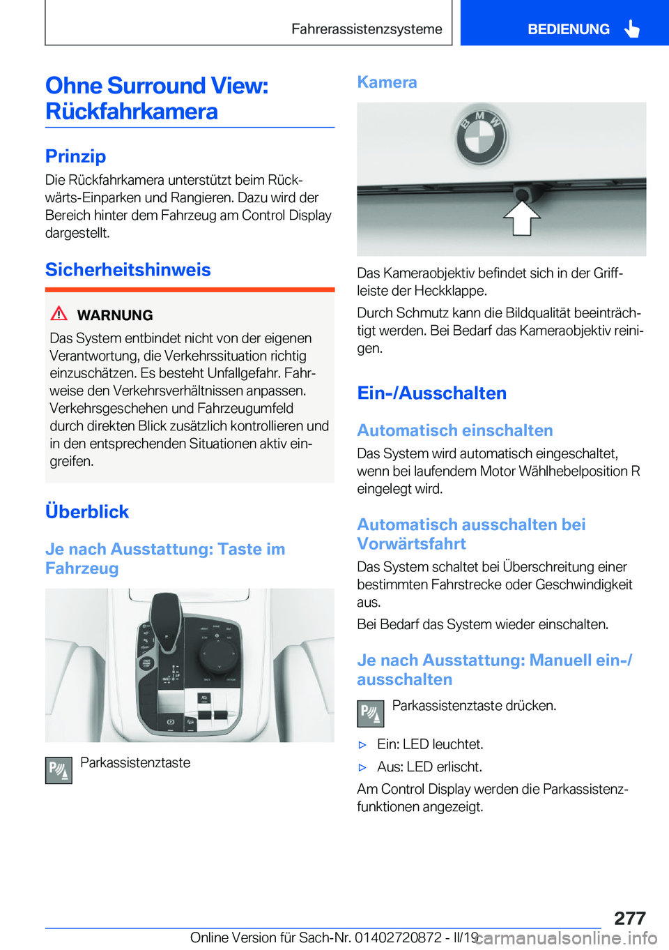BMW X7 2019  Betriebsanleitungen (in German) �O�h�n�e��S�u�r�r�o�u�n�d��V�i�e�w�:�R�