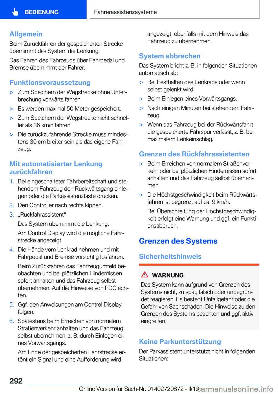 BMW X7 2019  Betriebsanleitungen (in German) �A�l�l�g�e�m�e�i�n�B�e�i�m��Z�u�r�