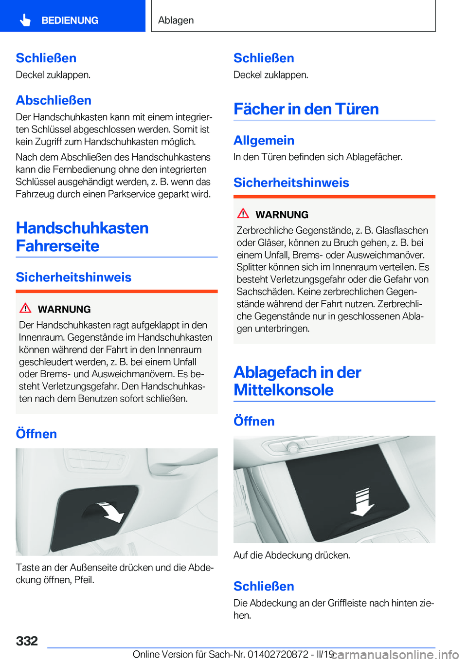 BMW X7 2019  Betriebsanleitungen (in German) �S�c�h�l�i�e�